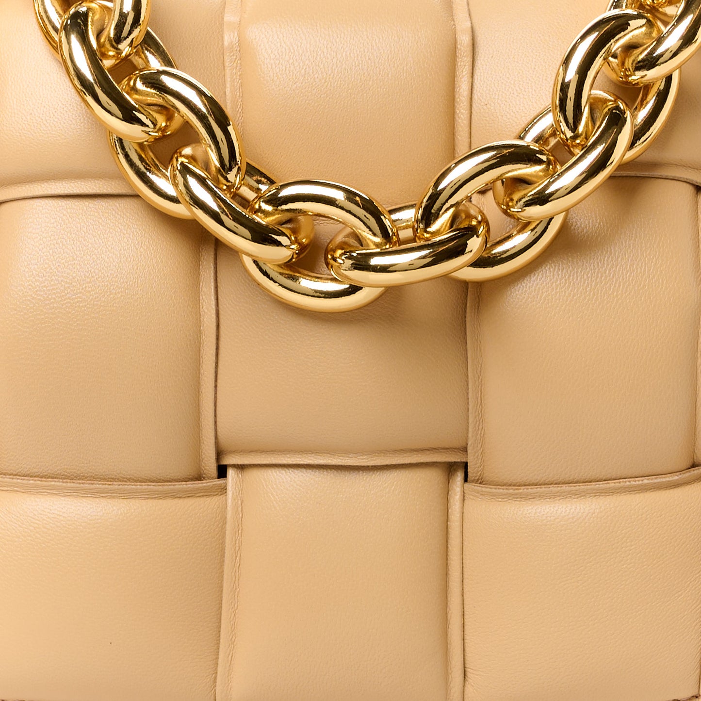 Lambskin Maxi Intreccio Padded Chain Cassette Crossbody Bag Almond