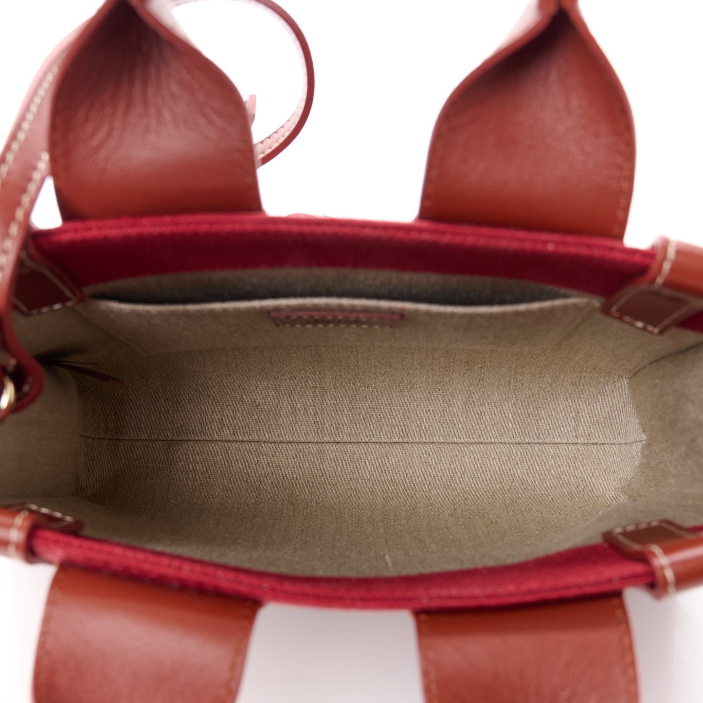 Cotton Calfskin Small Woody Ribbon Tote With Strap Dark Red