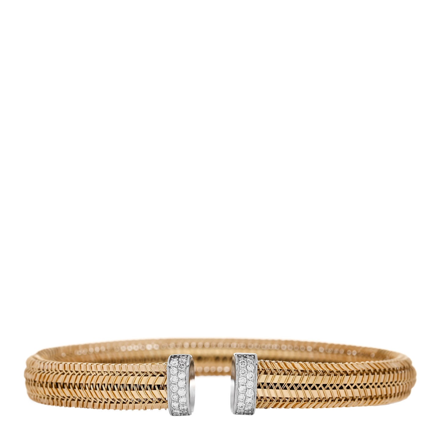 18K Yellow White Gold Diamond Woven Cuff Bracelet
