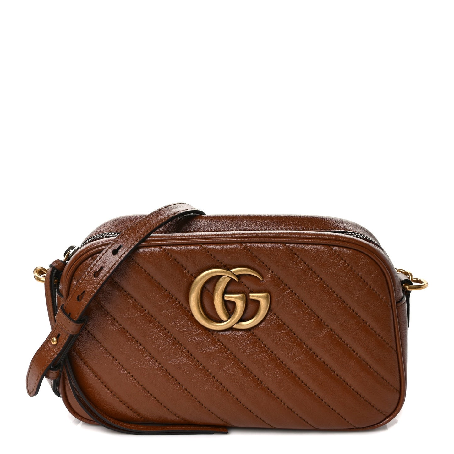 Glazed Calfskin Matelasse Diagonal Small GG Marmont Chain Shoulder Bag Cuir