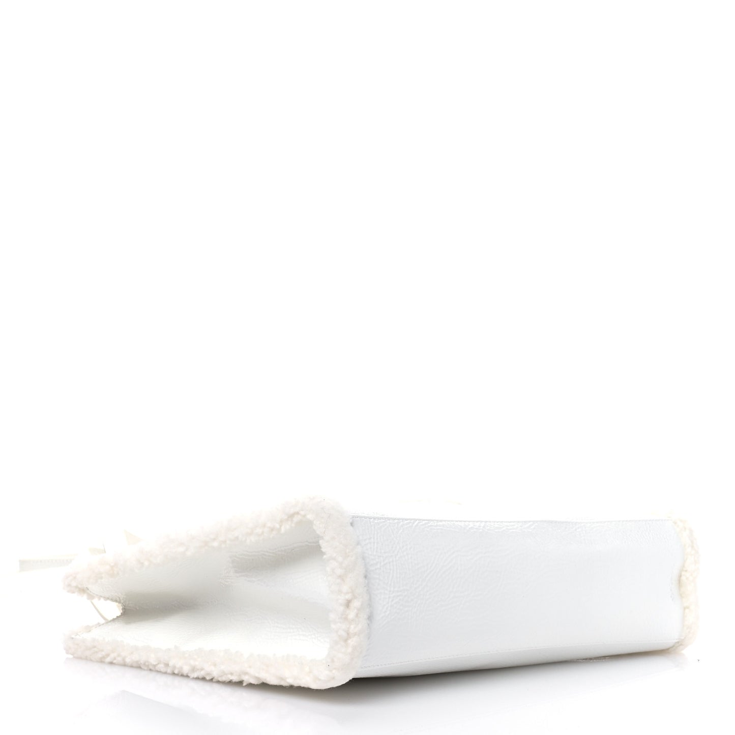 X UGG Crinkle Patent Shearling Medium Shopping Bag White