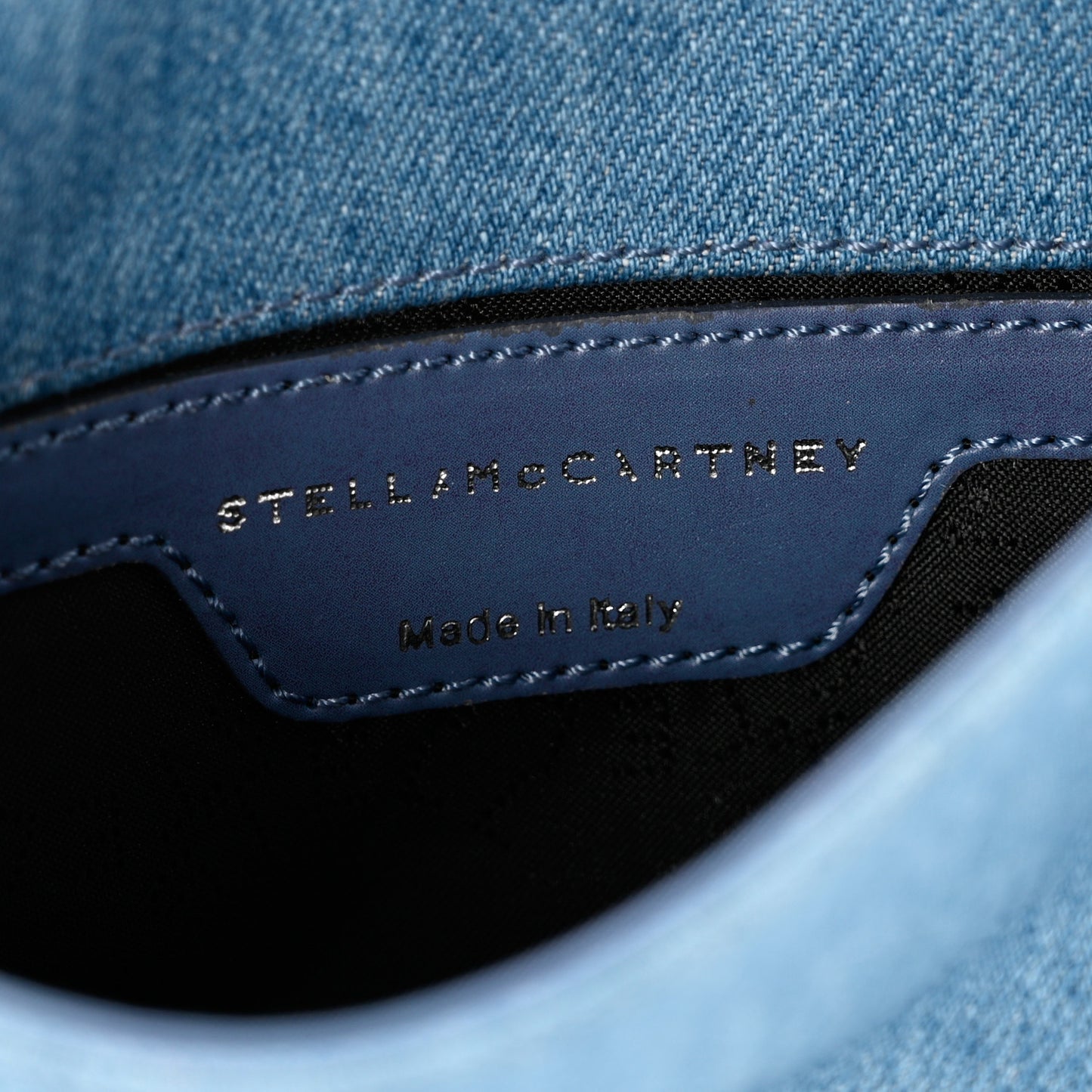 Eco Denim Embroidered Zigarette Falabella Crossbody Blue