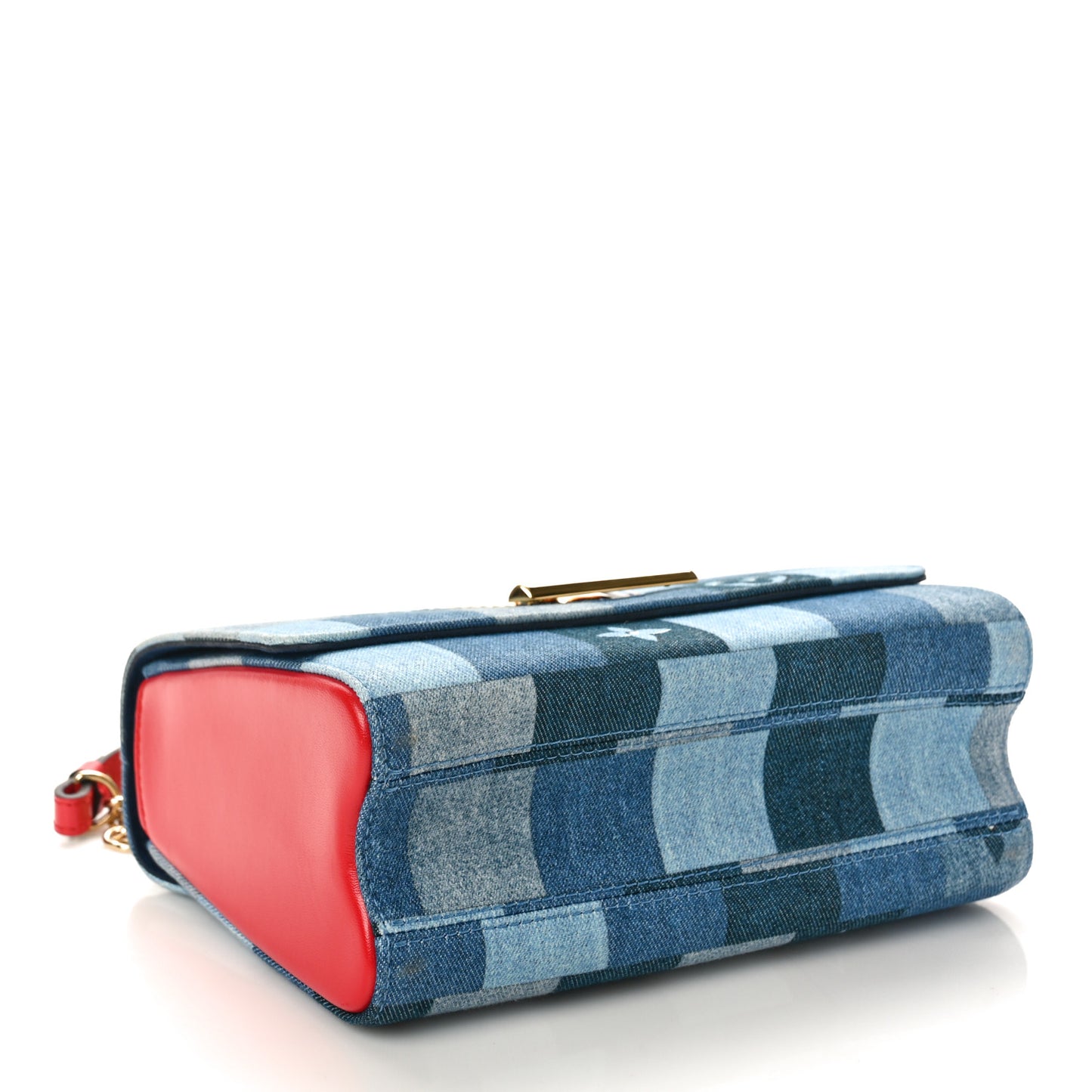 Denim Damier Monogram Twist Shoulder Bag MM Blue Rouge