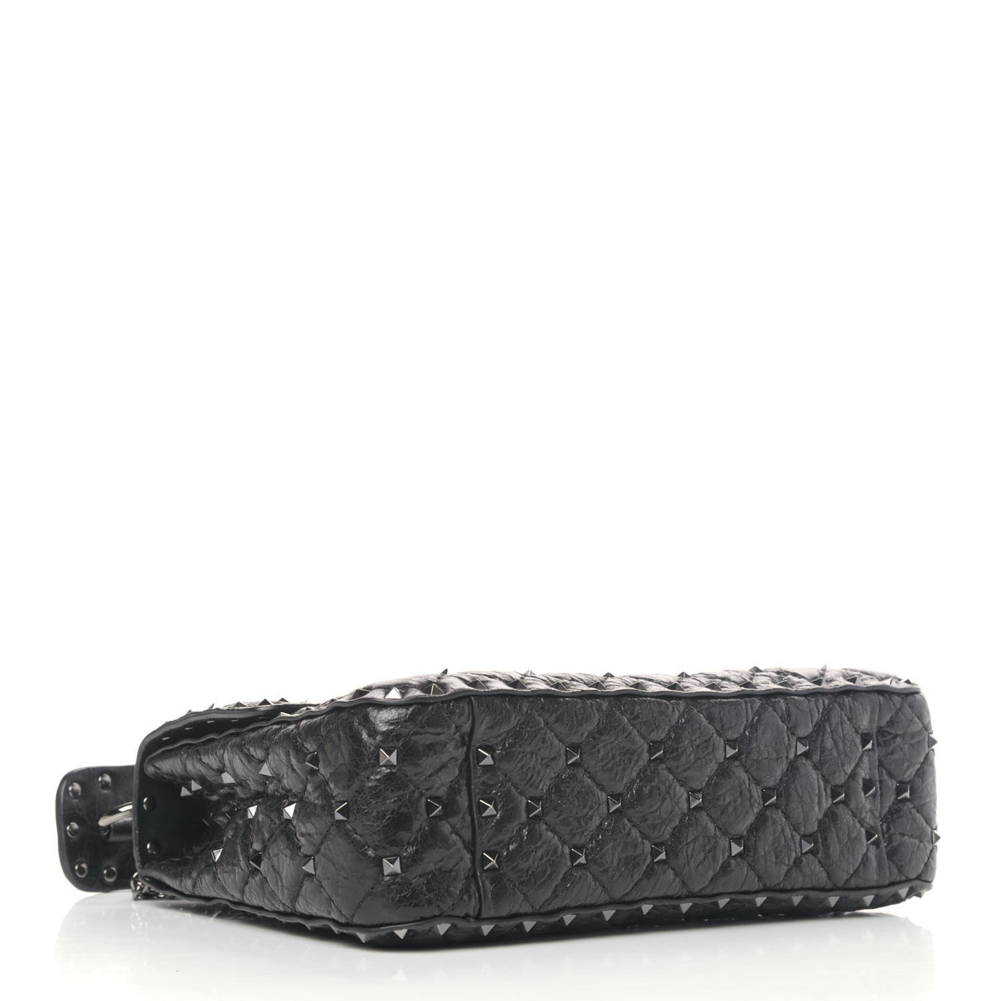 Craquele Nappa Medium Rockstud Spike Shoulder Bag Black