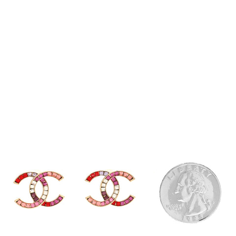 Crystal Baguette CC Earrings Gold Pink Multicolor