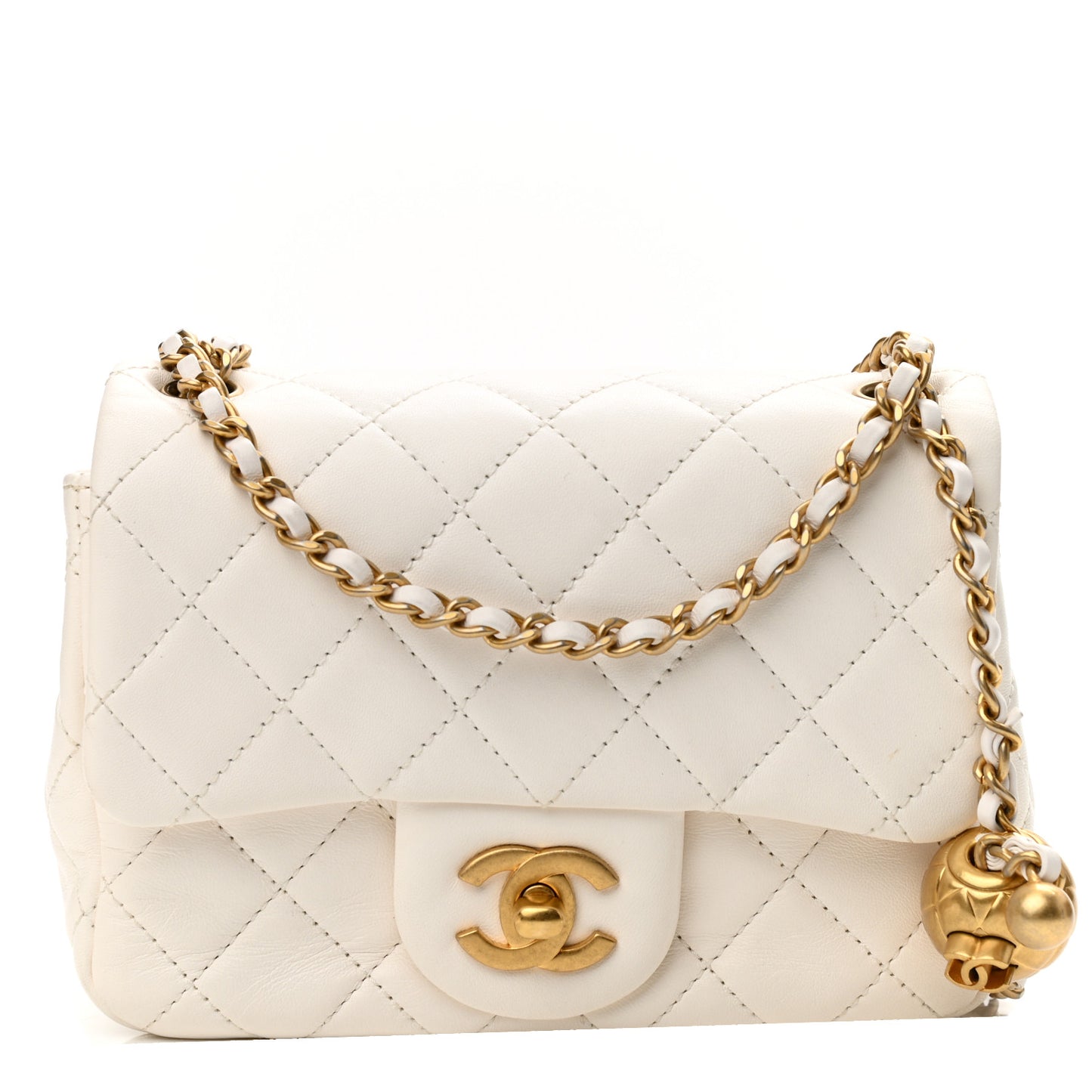 Lambskin Quilted Mini Pearl Crush Flap White