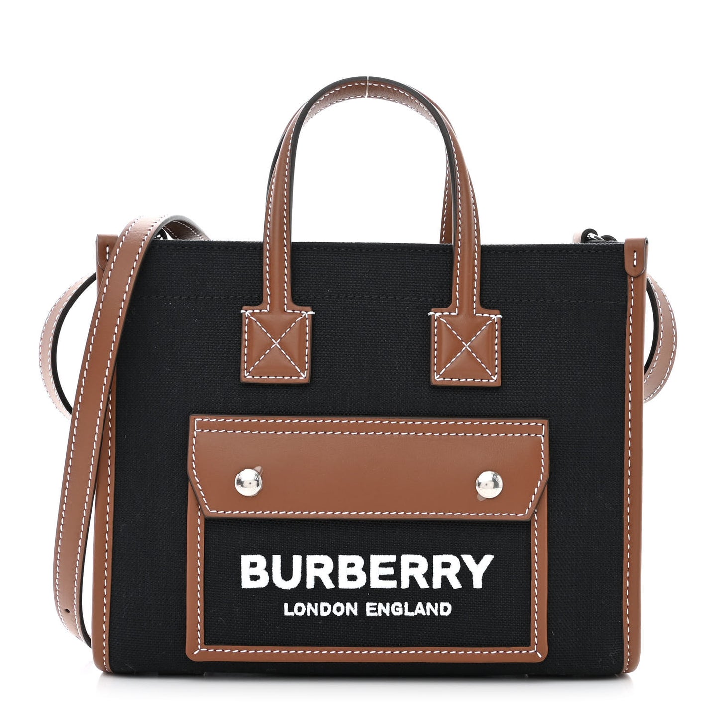 Canvas Smooth Calfskin Mini Two Tone Freya Tote Black Tan