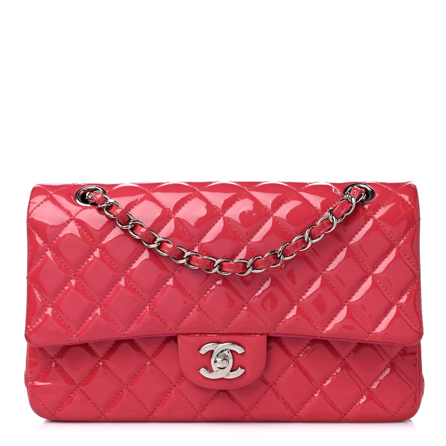 Patent Quilted Medium Double Flap Pink