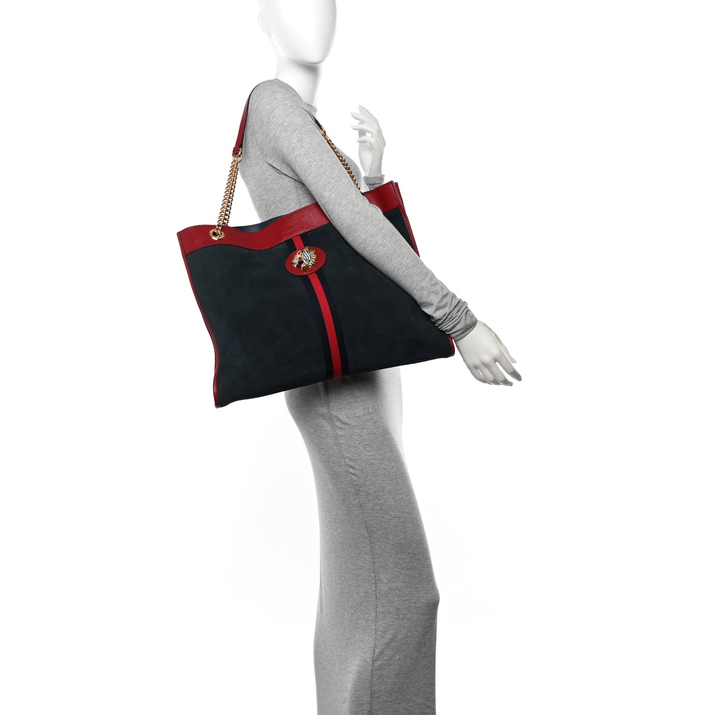 Suede Calfskin Large Rajah Chain Tote New Blue Romantic Cherry