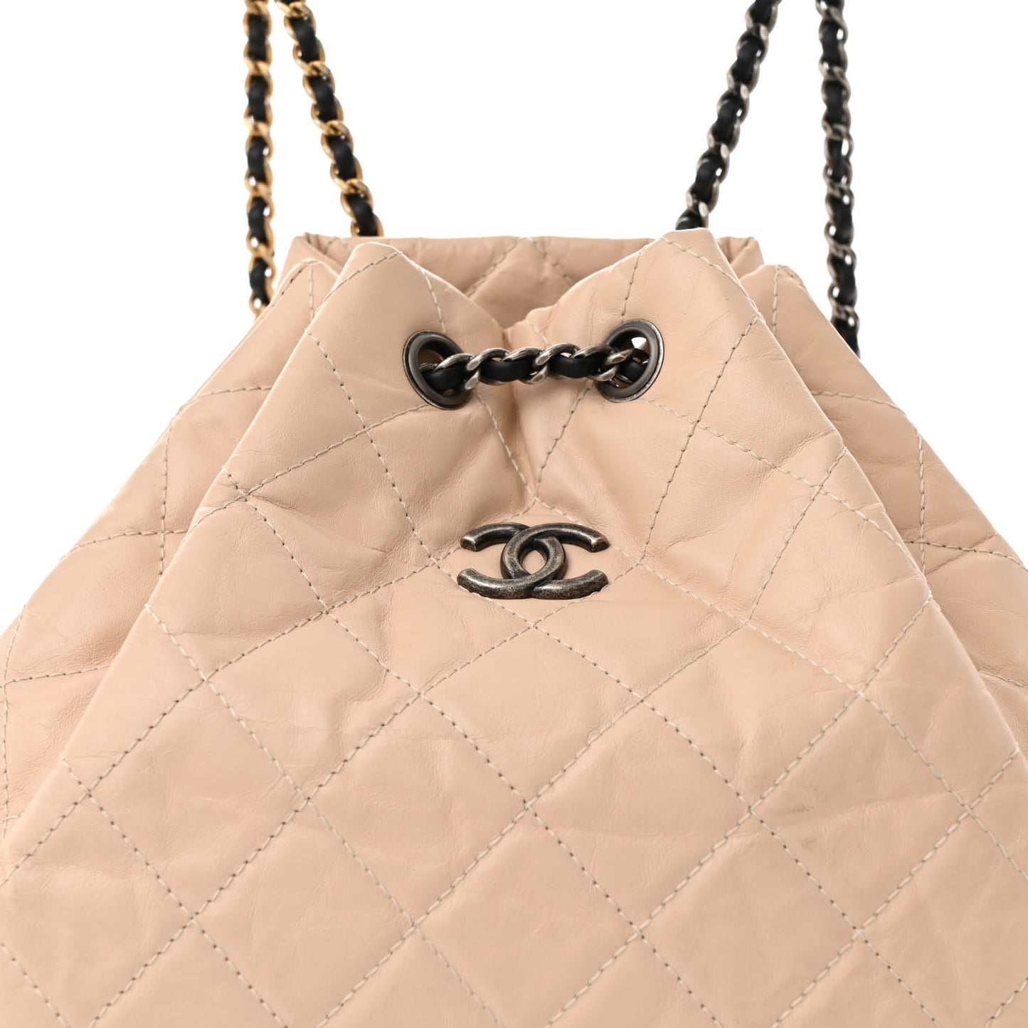Aged Calfskin Quilted Small Gabrielle Backpack Beige Black