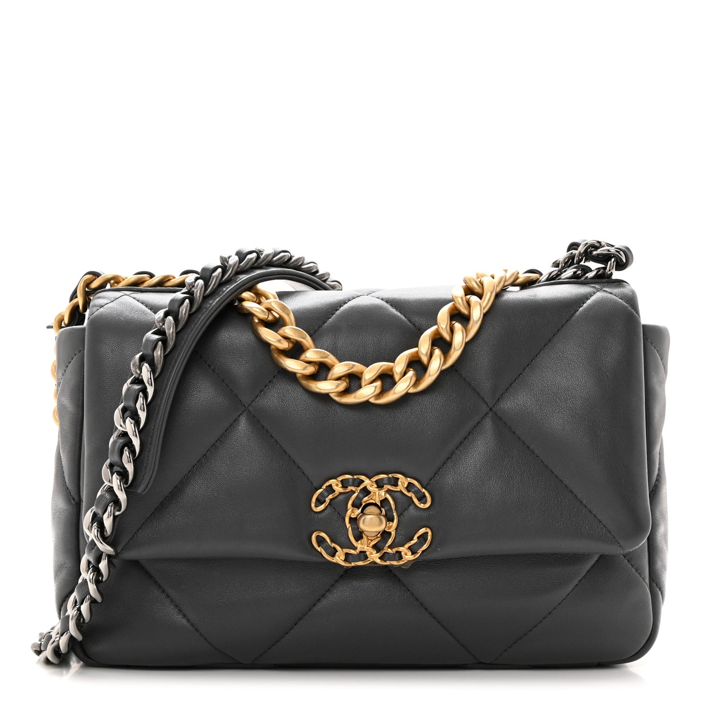 Lambskin Quilted Medium Chanel 19 Flap Dark Grey