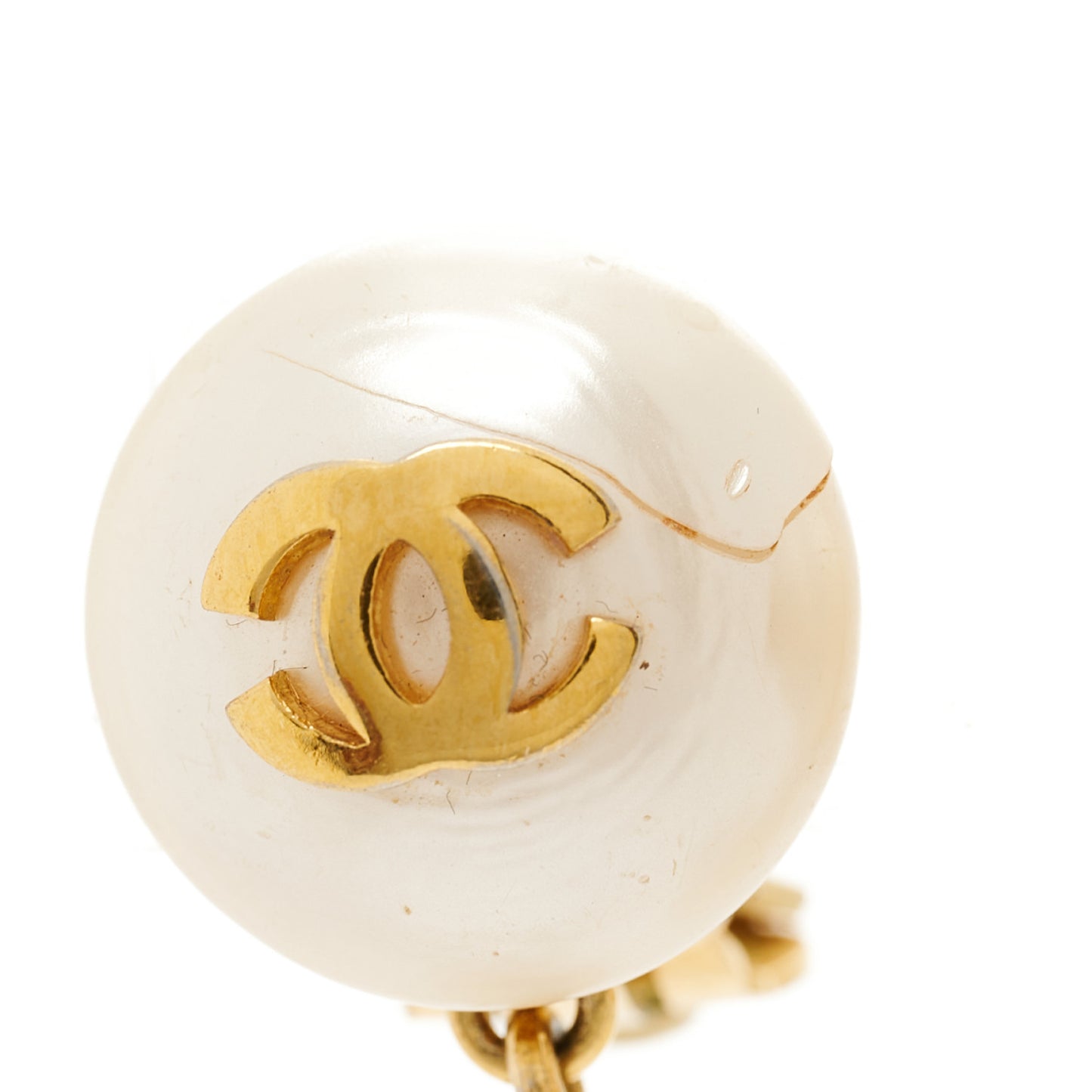 Pearl CC Drop Clip On Earrings Gold