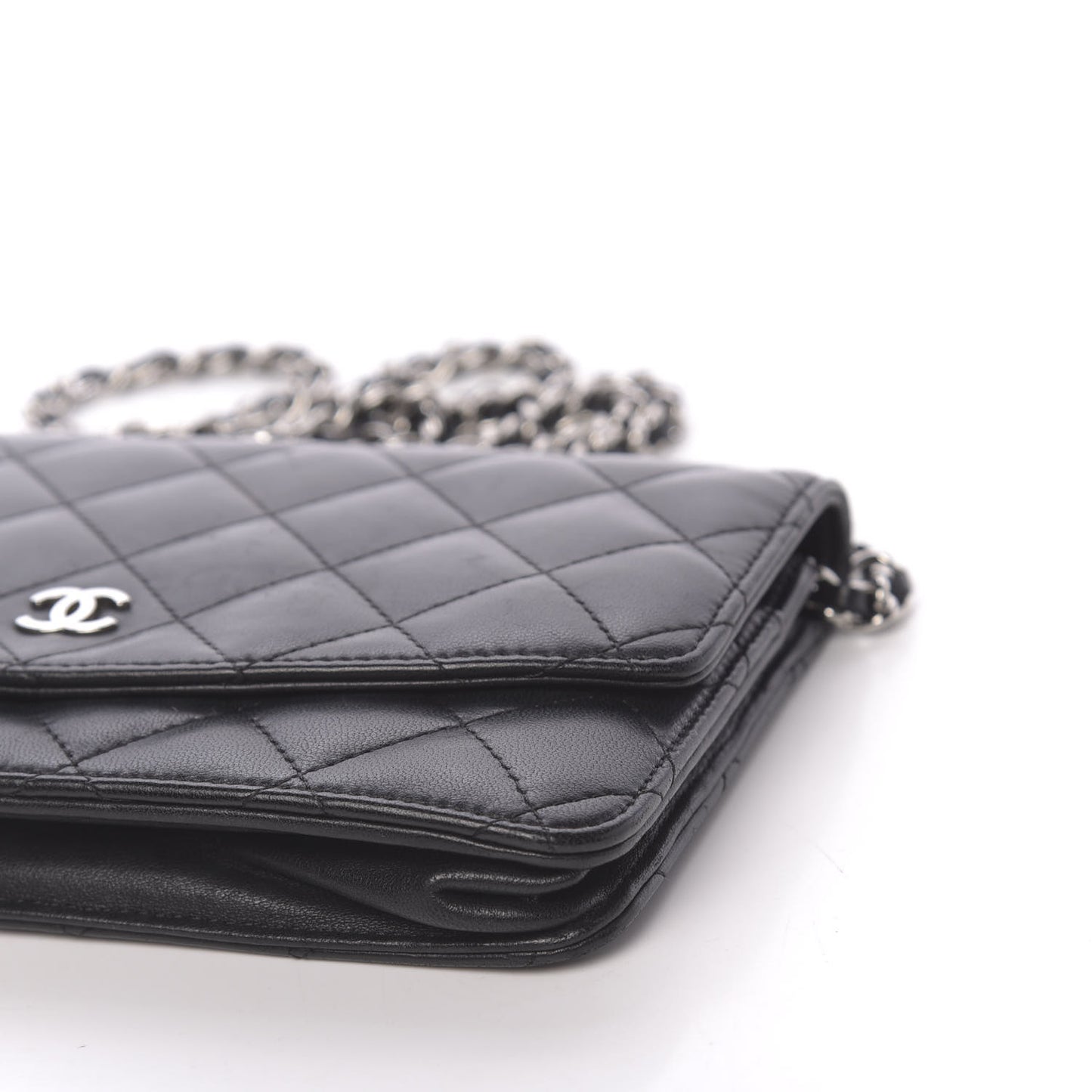 Lambskin Quilted Wallet On Chain WOC Black