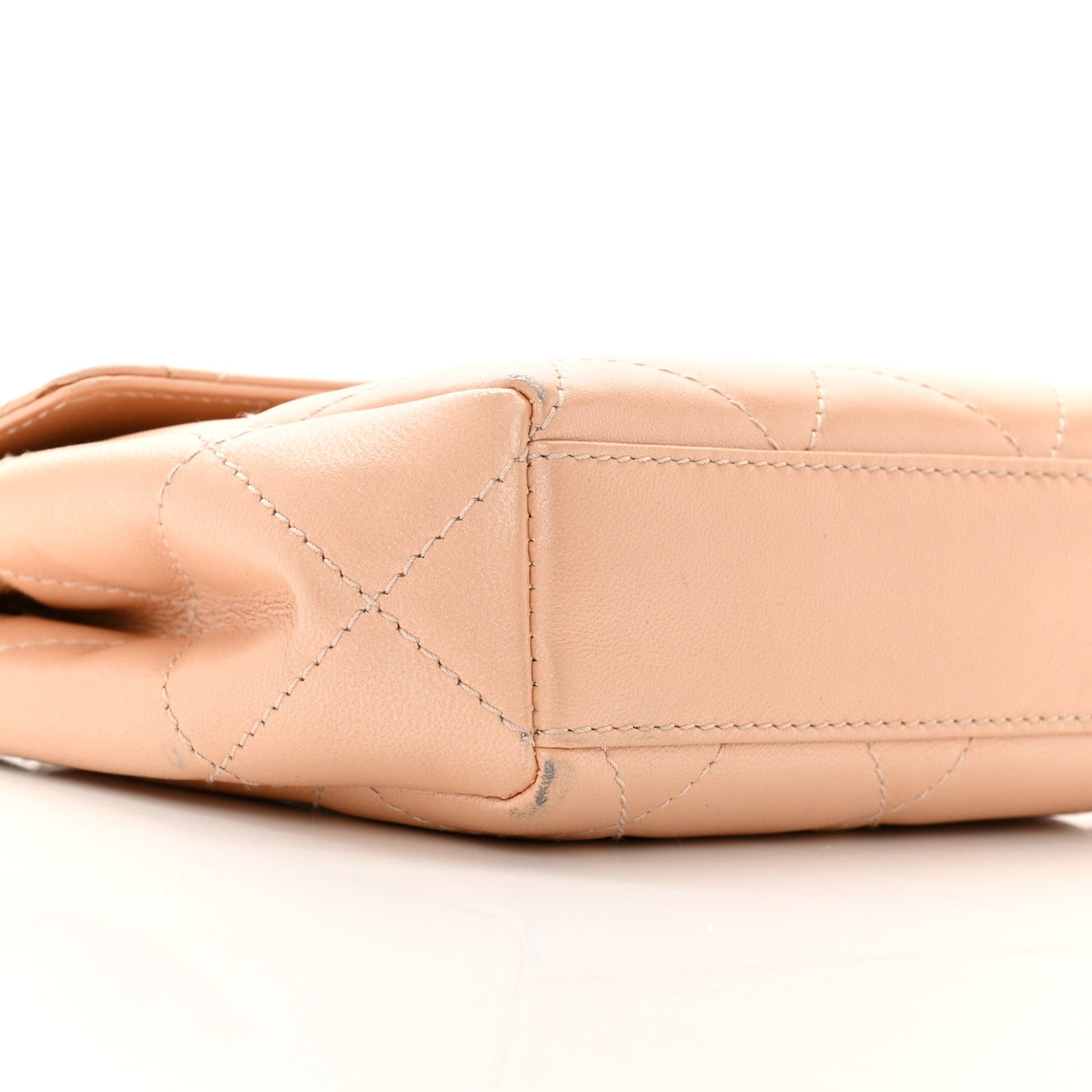 Iridescent Lambskin Quilted Round Handle Mini Flap Beige