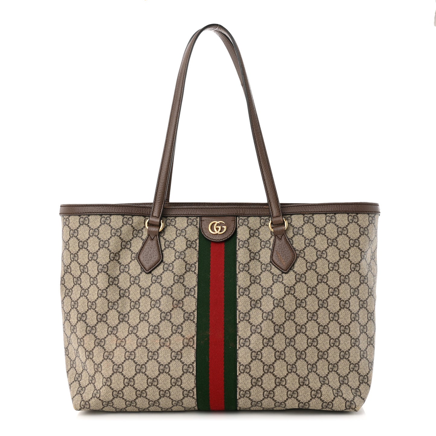 GG Supreme Monogram Textured Calfskin Web Medium Ophidia Shopping Tote Beige Ebony New Acero
