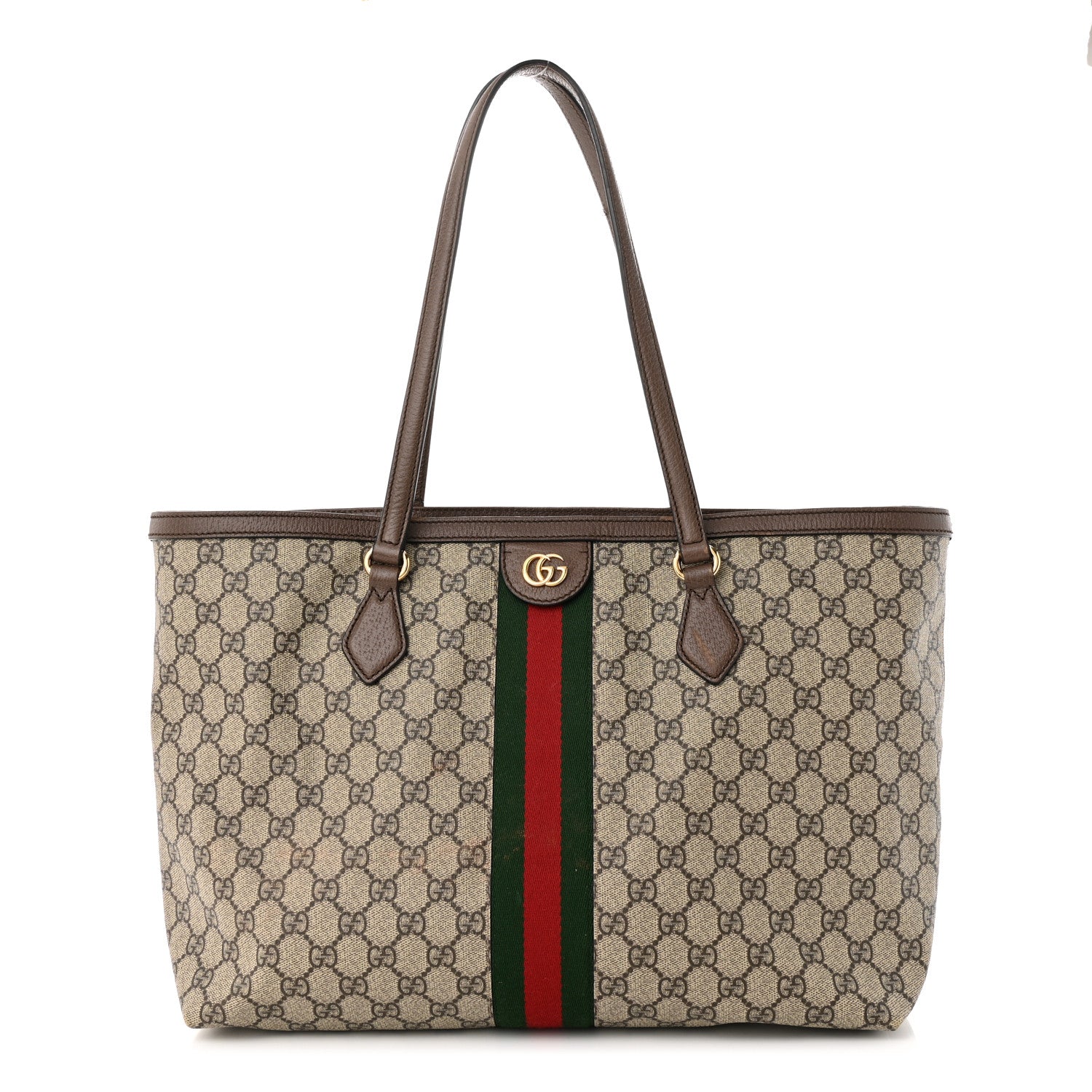 Gucci GG Supreme Monogram Textured Calfskin Web Medium Ophidia Shopping Tote Beige Ebony New Acero 1 of 15