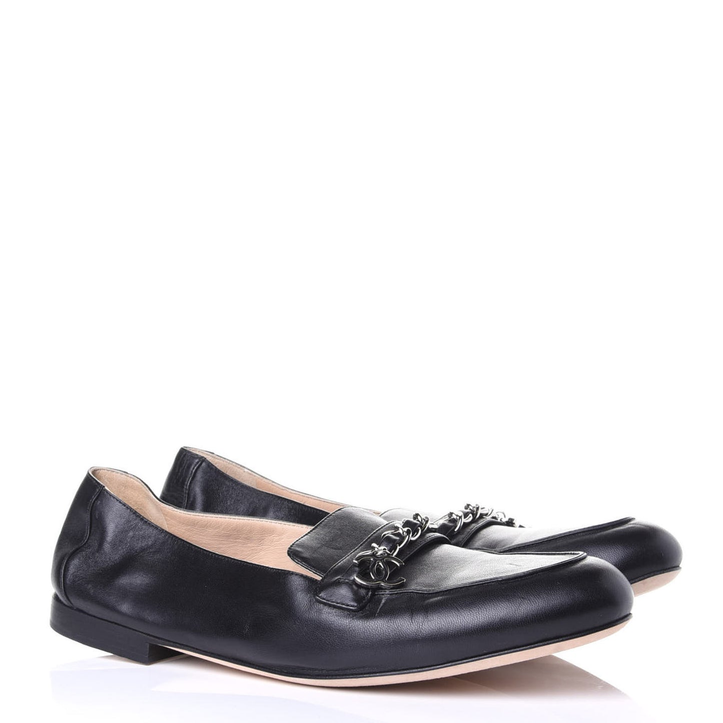 Lambskin CC Chain Mocassin Loafers 39.5 Black