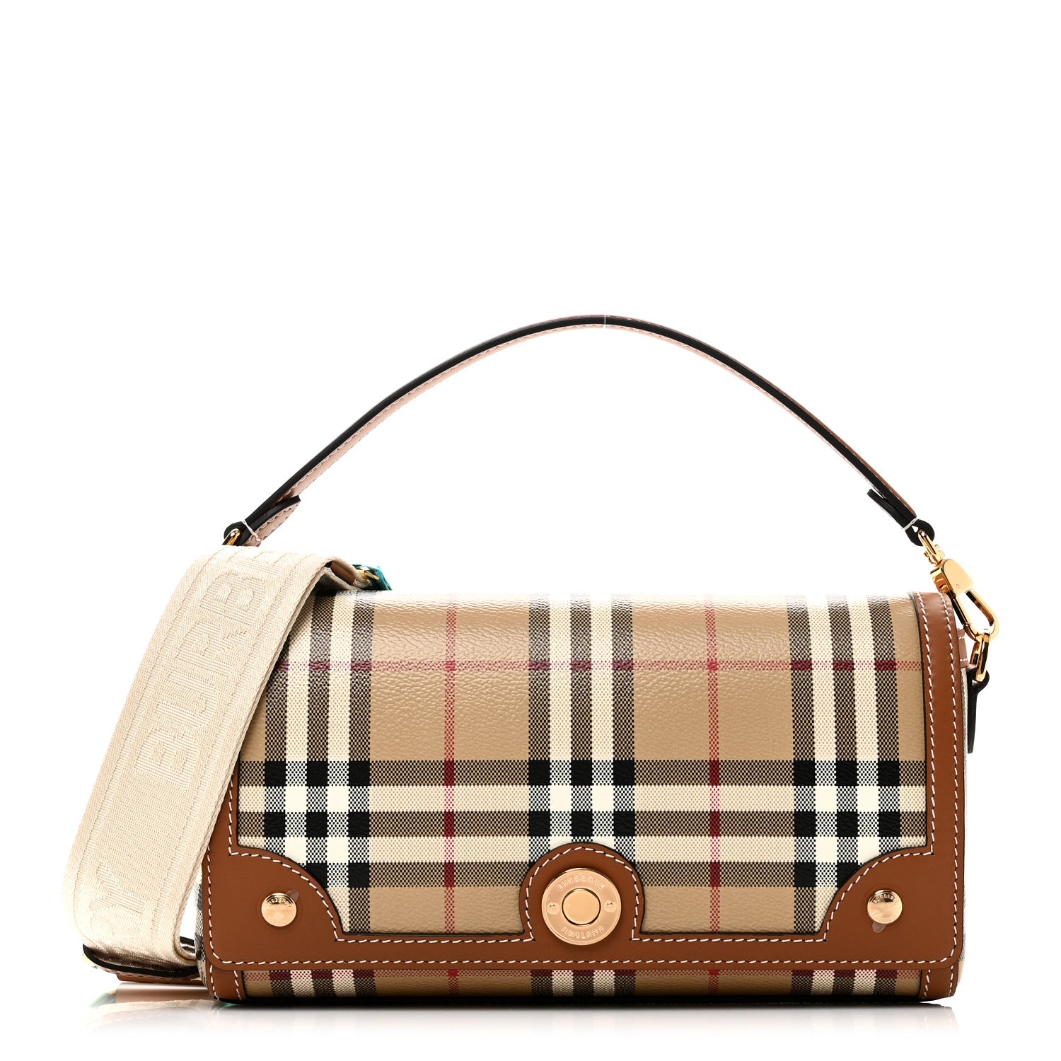 Burberry Coated Canvas Calfskin Vintage Check Small Note Crossbody
