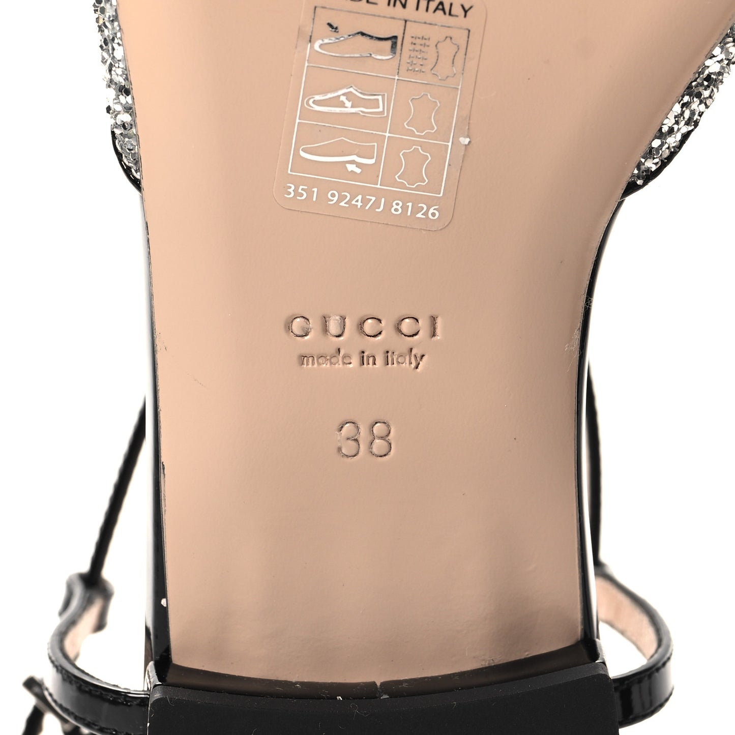 Calfskin Glitter Double G Slingback Flats 38 Silver Black