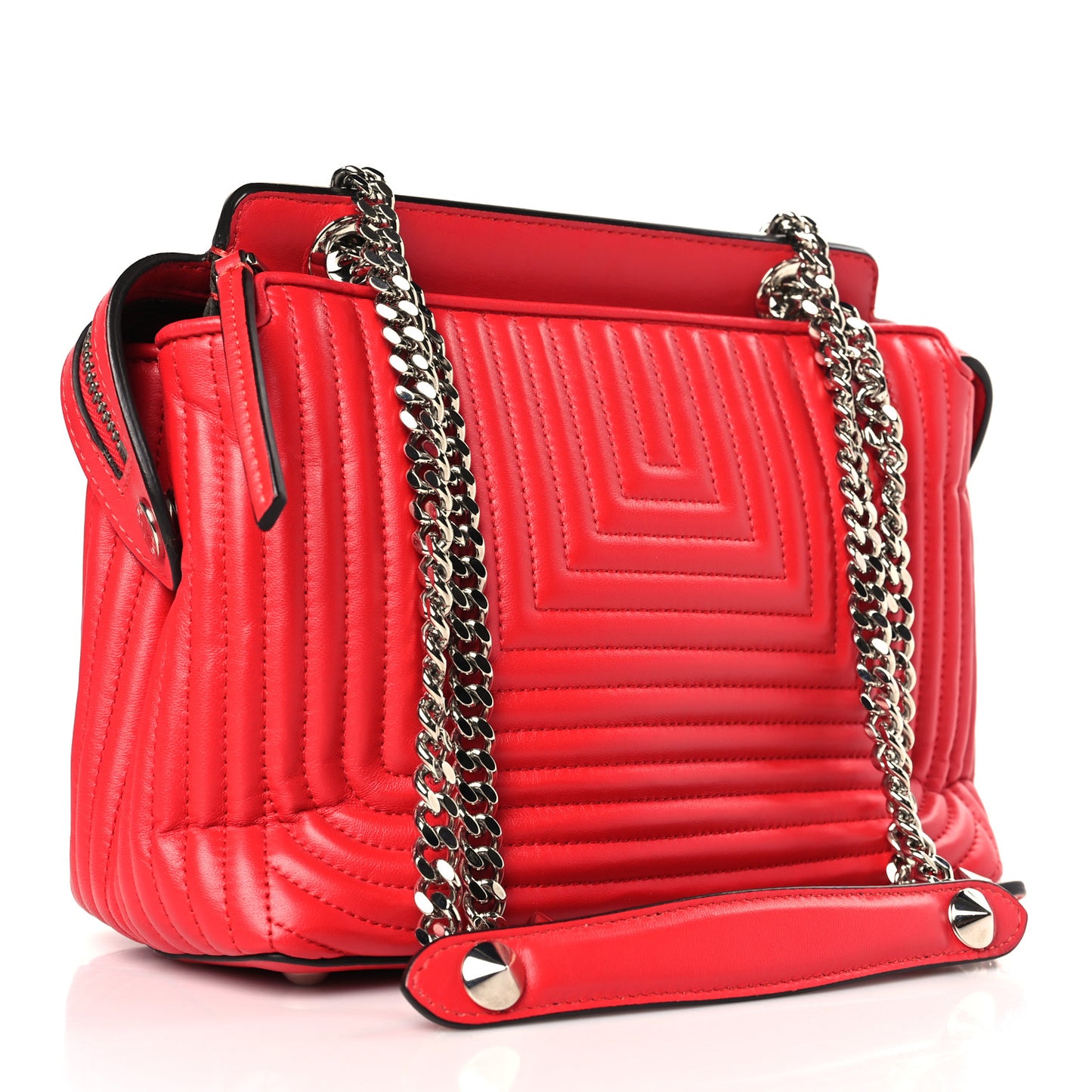Shiny Nappa Trapuntata Small DotCom Click Chain Satchel Rojo