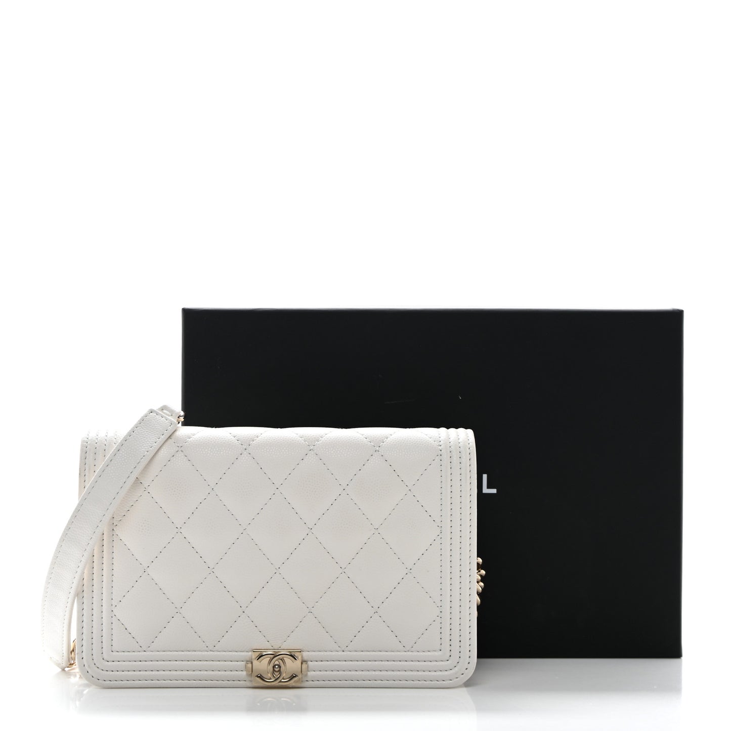 Caviar Quilted Boy Wallet On Chain WOC White