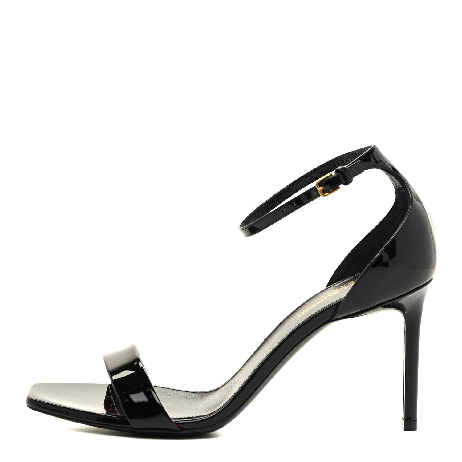 Saint Laurent Patent Calfskin Amber 105 Ankle Strap Sandals 38.5 Black 1 of 16
