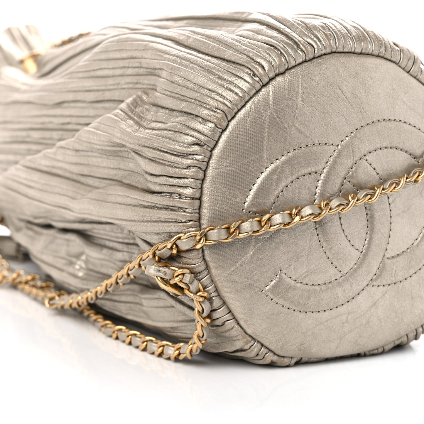 Iridescent Crumpled Calfskin Small Coco Pleats Backpack Gold