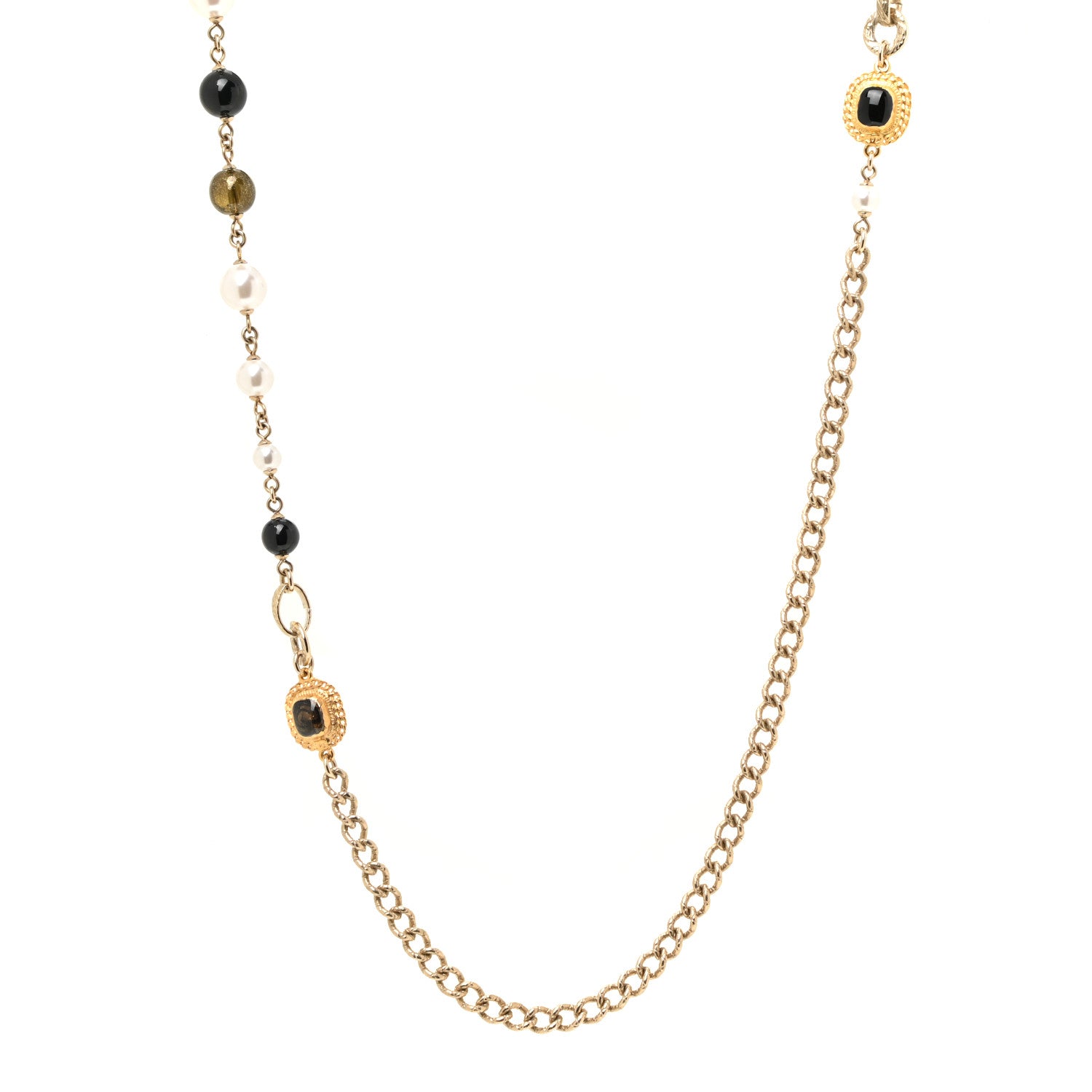 Chanel Enamel Pearl Bead CC Long Necklace Black Gold 1 of 4