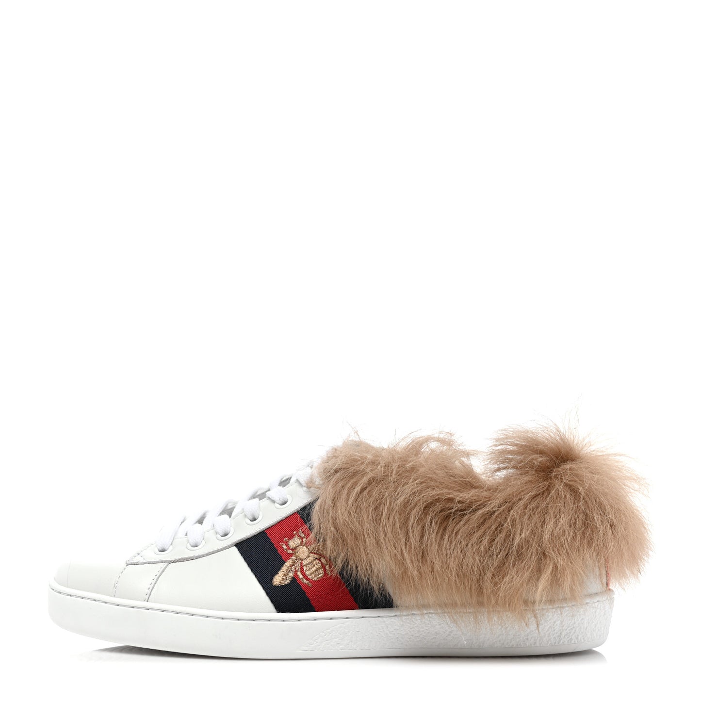 Calfskin Wool Web Bee Embroidered Womens Ace Sneakers 39.5 White