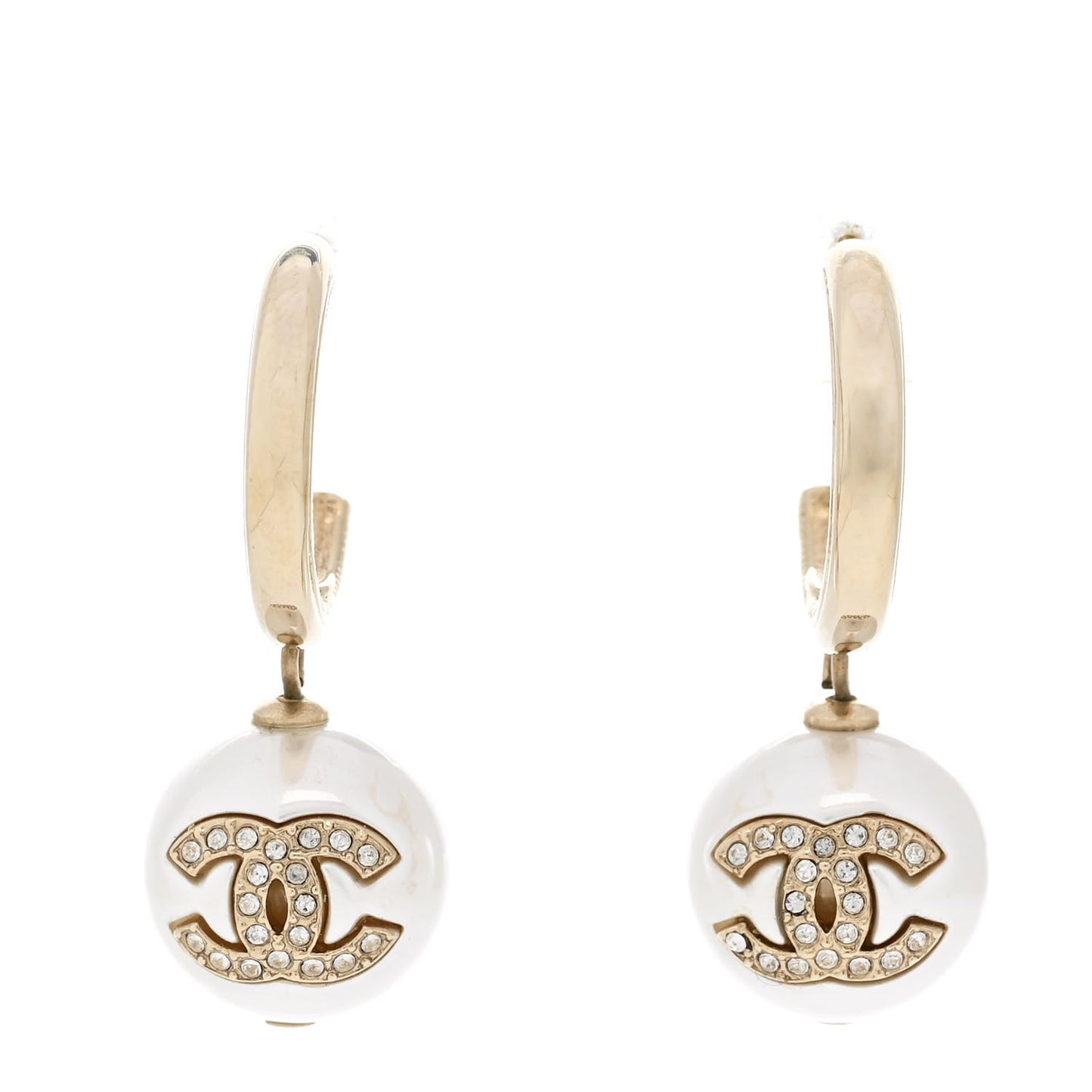 Pearl Crystal CC Drop Earrings Gold Pearly White