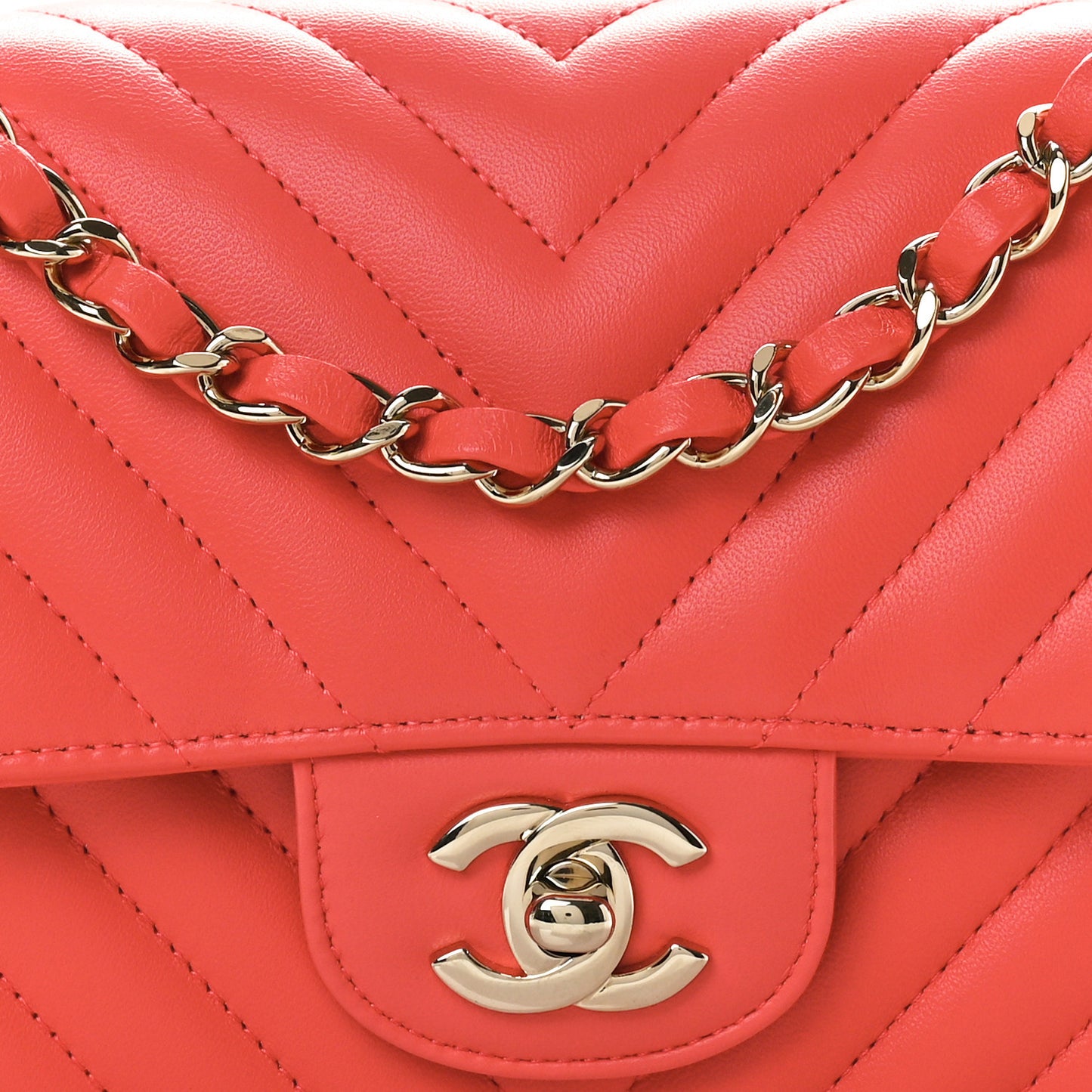 Lambskin Chevron Quilted Mini Rectangular Flap Red