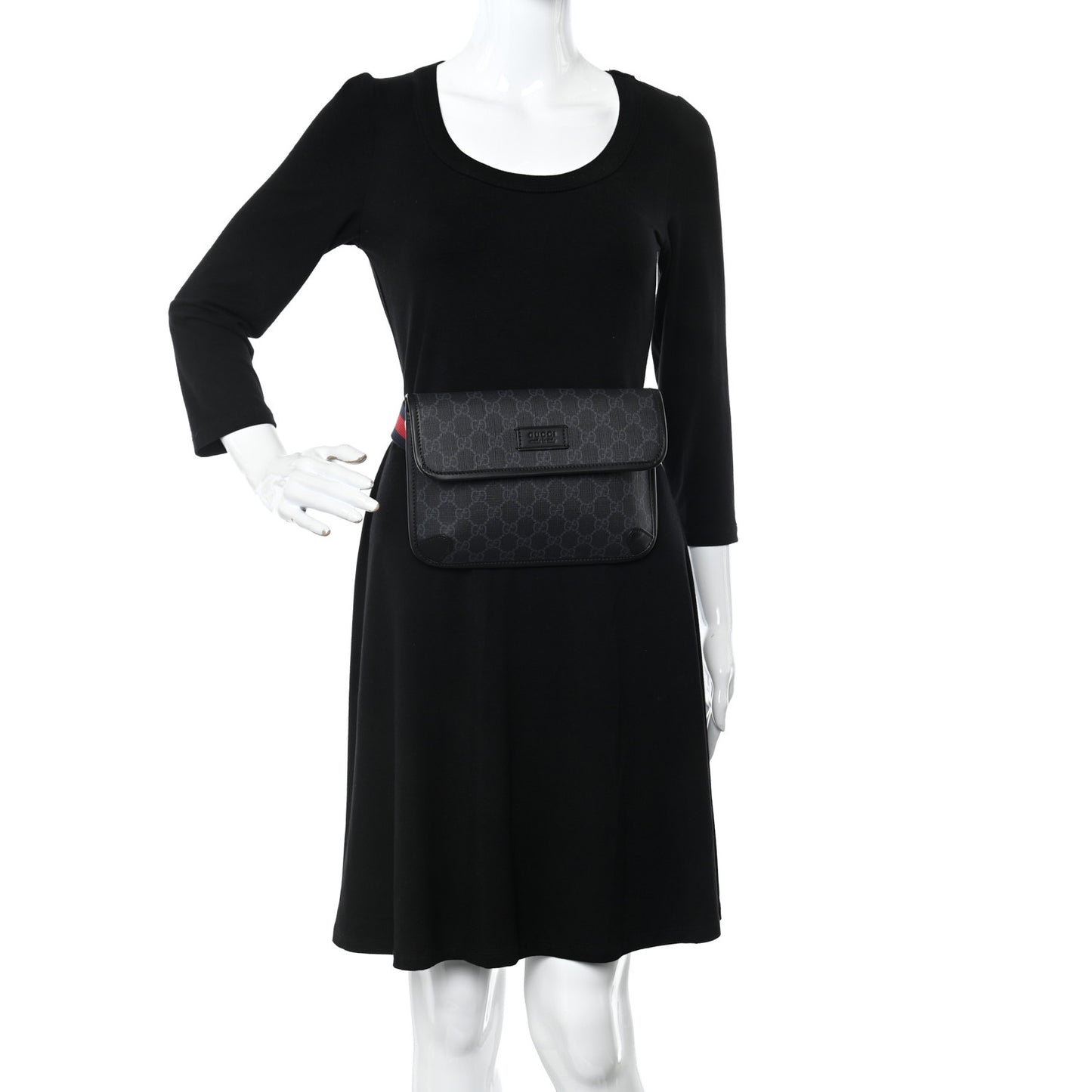 GG Supreme Monogram Web Slim Belt Bag Black Grey