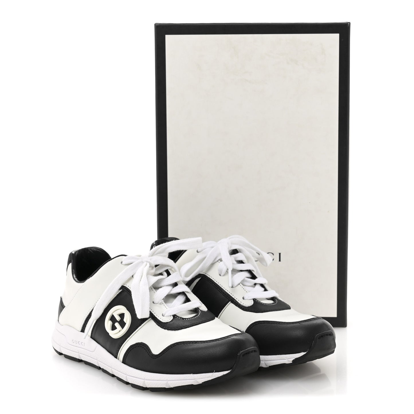 Calfskin Womens Interlocking G Sneakers 35.5 Black White