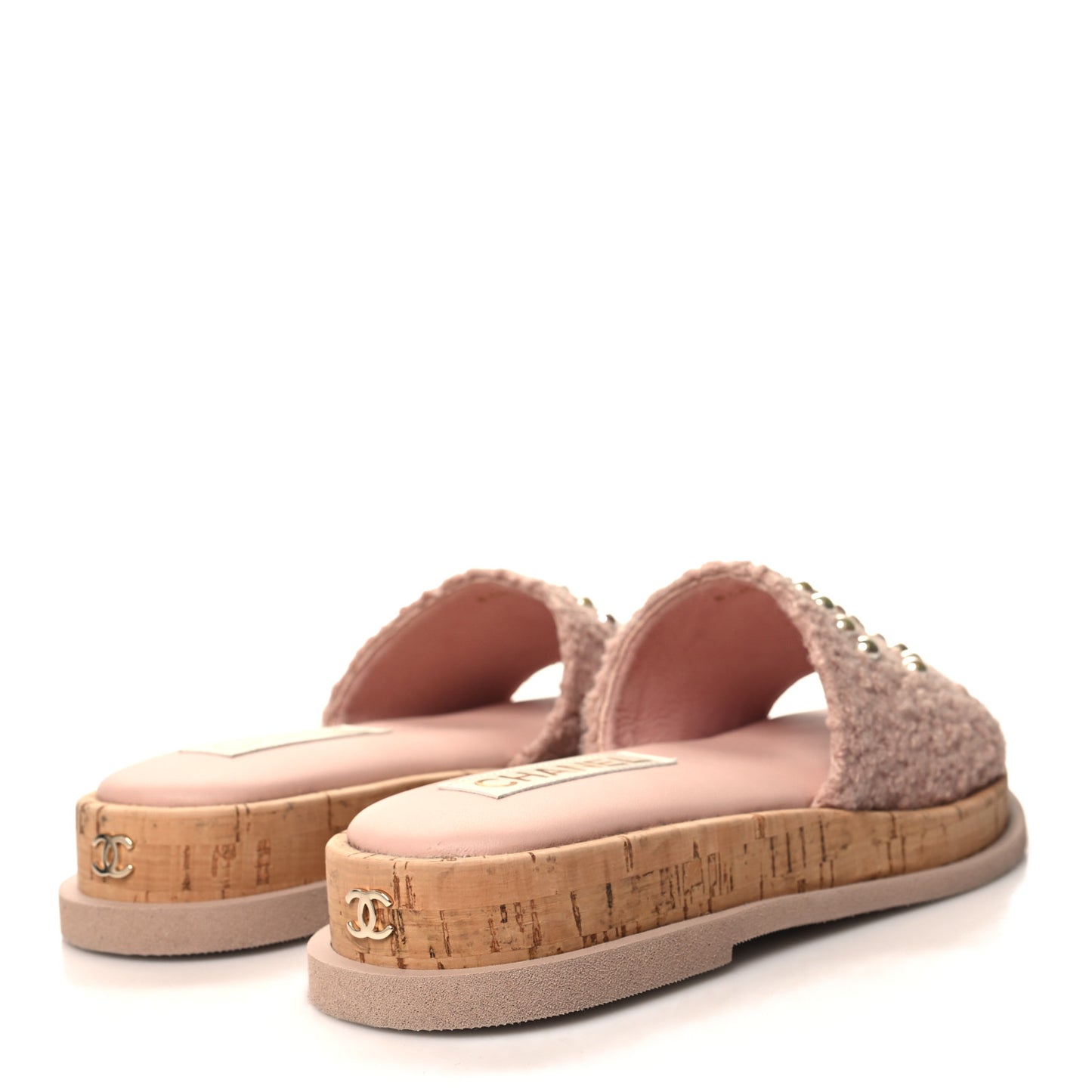 Fabric Pearl Cork CC Slip On Sandals 37 Pink