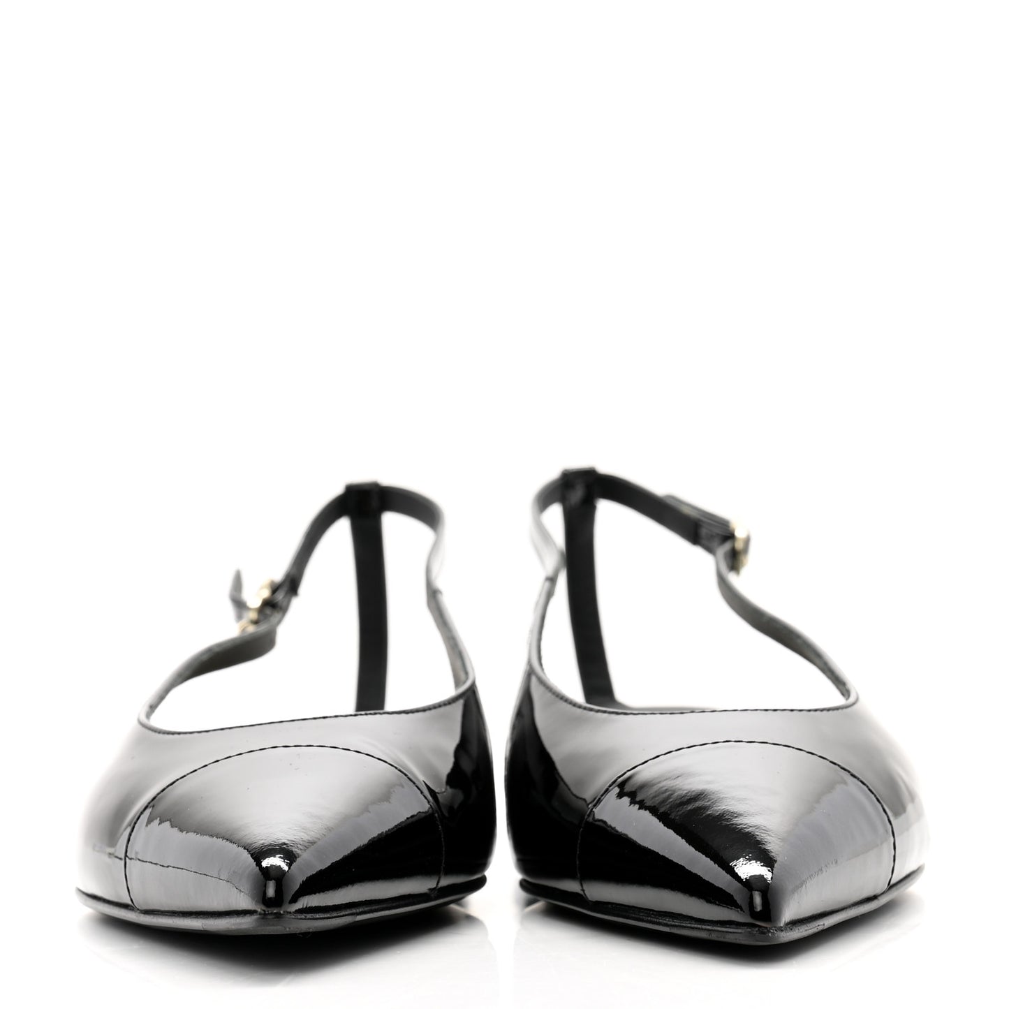Patent Calfskin Cap Toe Slingback Flats 39 Black