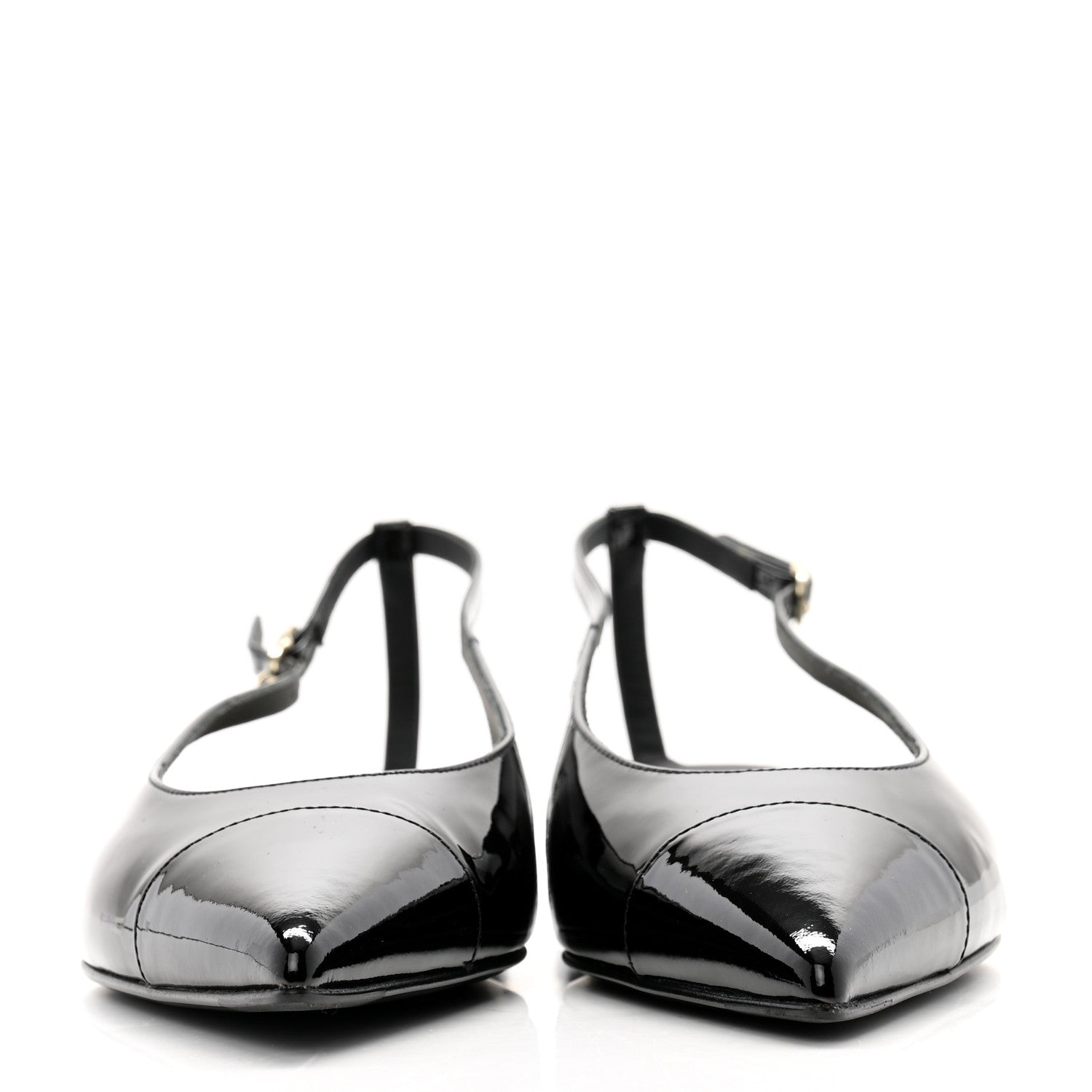 Chanel Patent Calfskin Cap Toe Slingback Flats 39 Black 2 of 9