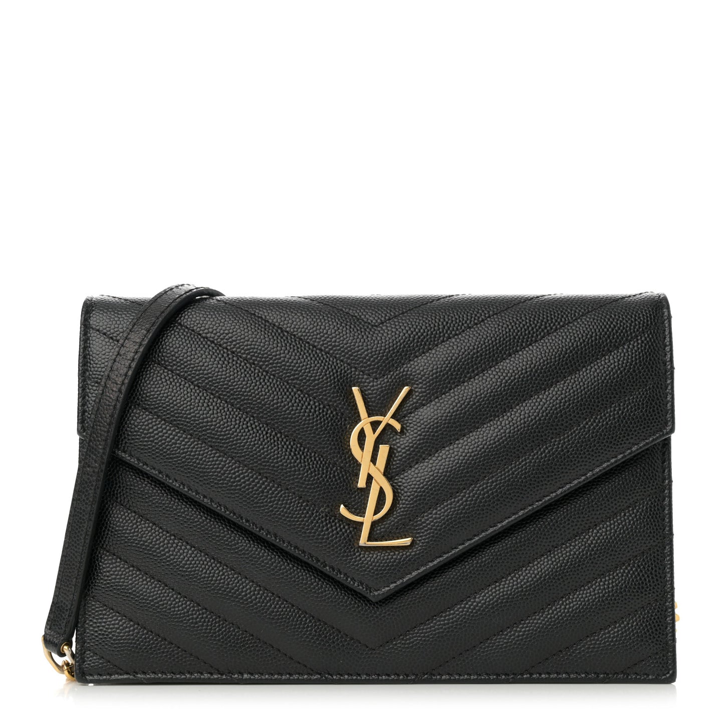 Grain De Poudre Matelasse Chevron Monogram Envelope Chain Wallet Black
