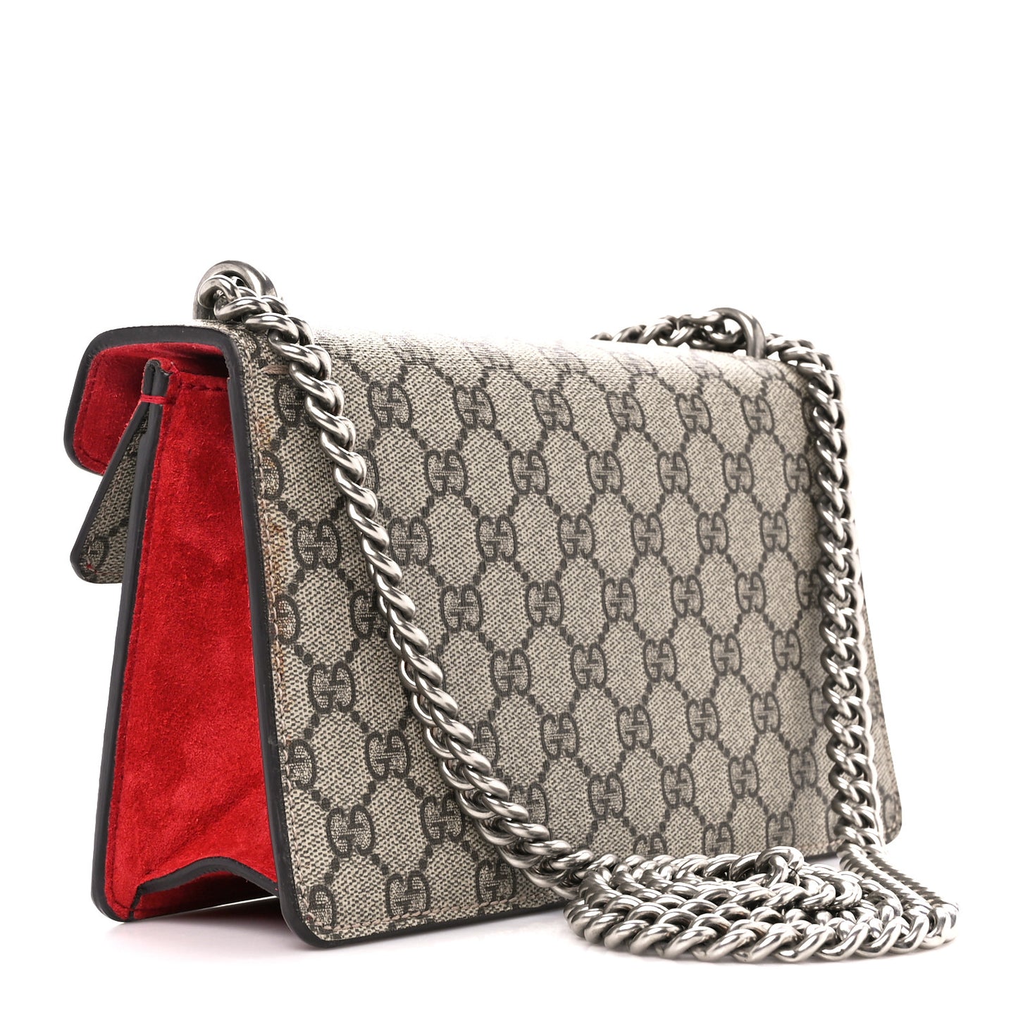 GG Supreme Monogram Suede Crystal Small Dionysus Shoulder Bag Beige Ebony Vulcanic Red