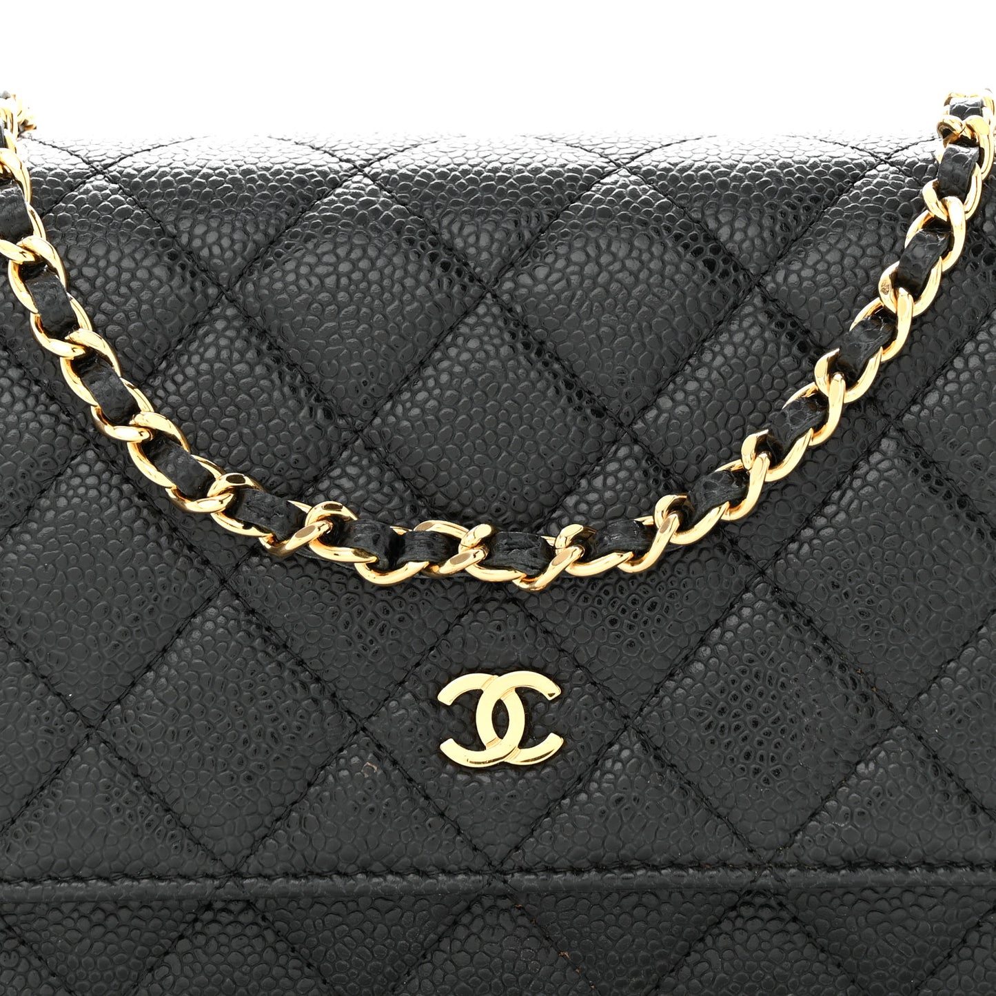 Caviar Quilted Wallet on Chain WOC Black