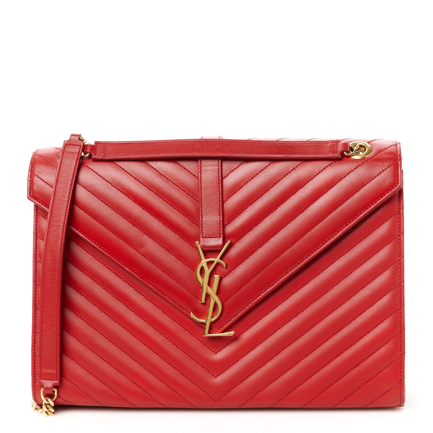 Grain De Poudre Matelasse Chevron Large Monogram Satchel Lipstick Red