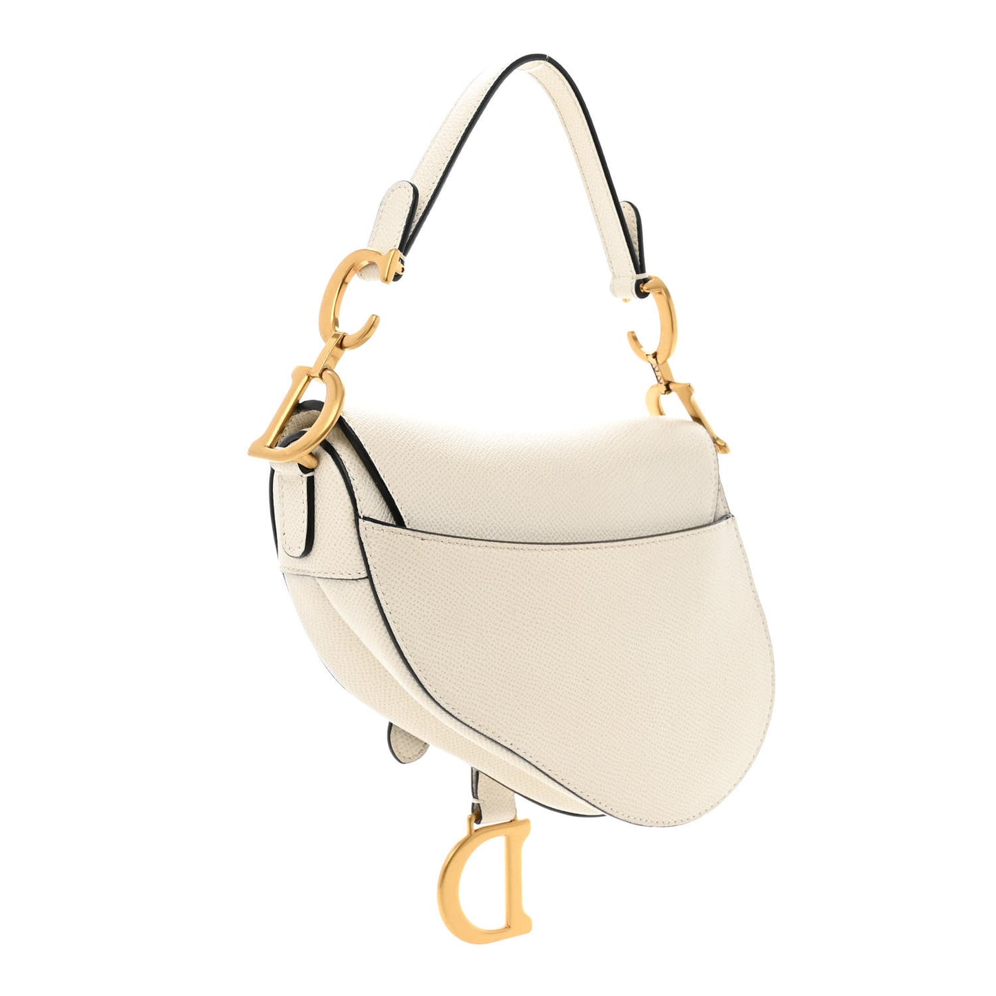 Grained Calfskin Mini Saddle Bag White
