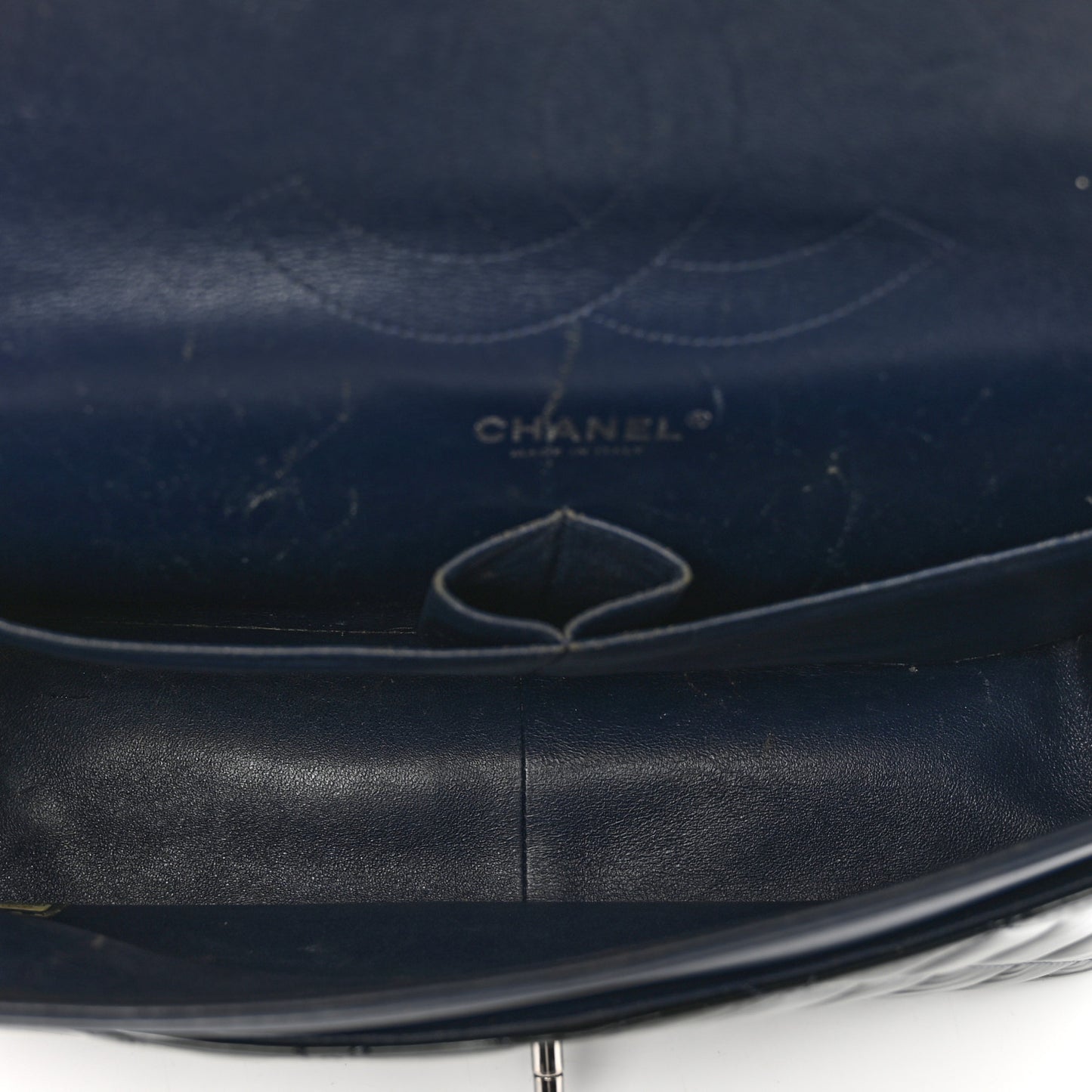 Patent Quilted Jumbo Double Flap Navy