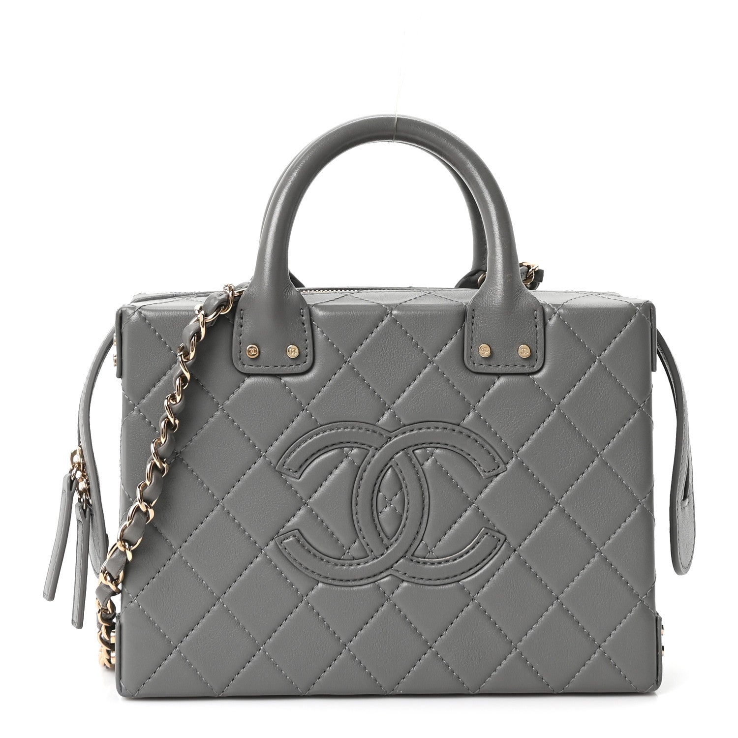 Chanel Calfskin Quilted Studded Square Vanity Case Grey 1846964