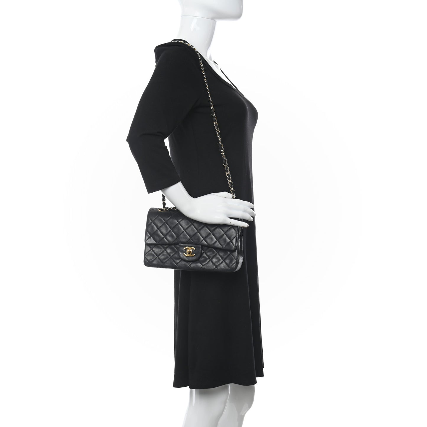 Lambskin Quilted Small Double Flap Black