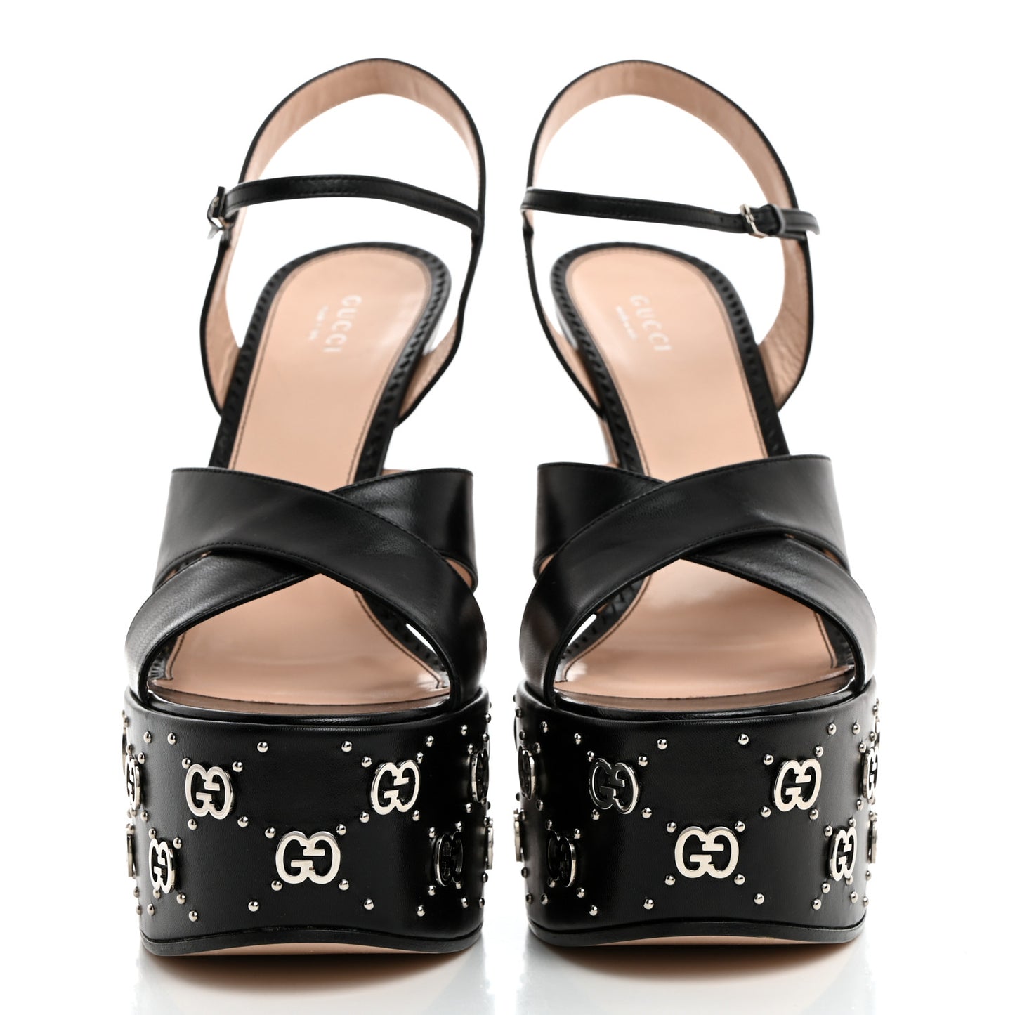 Malaga Kid Interlocking G Studs 155mm Platform Sandals 41 Perfect Black
