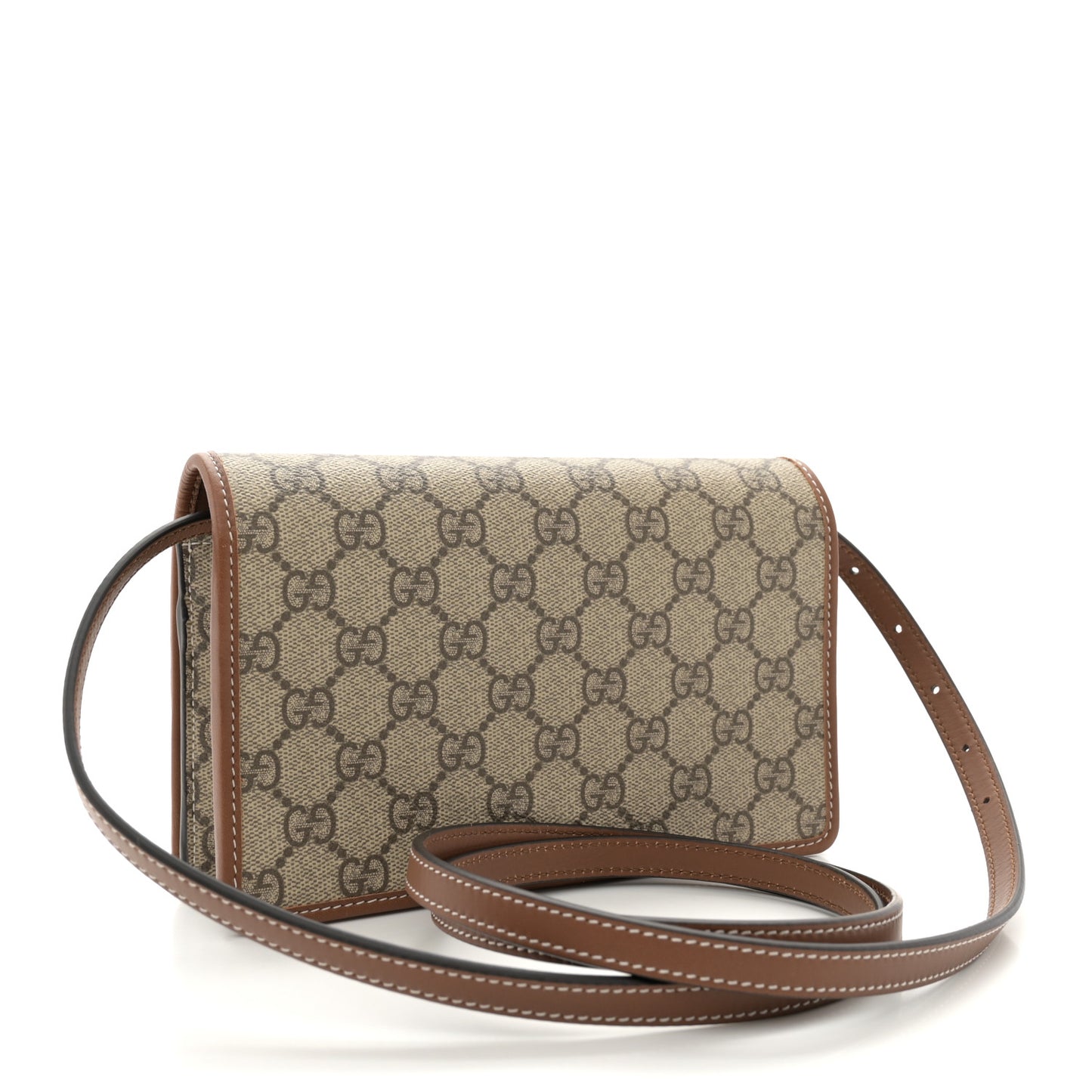 GG Supreme Monogram Textured Calfskin Emblem Super Mini Shoulder Bag Beige Dark Brown