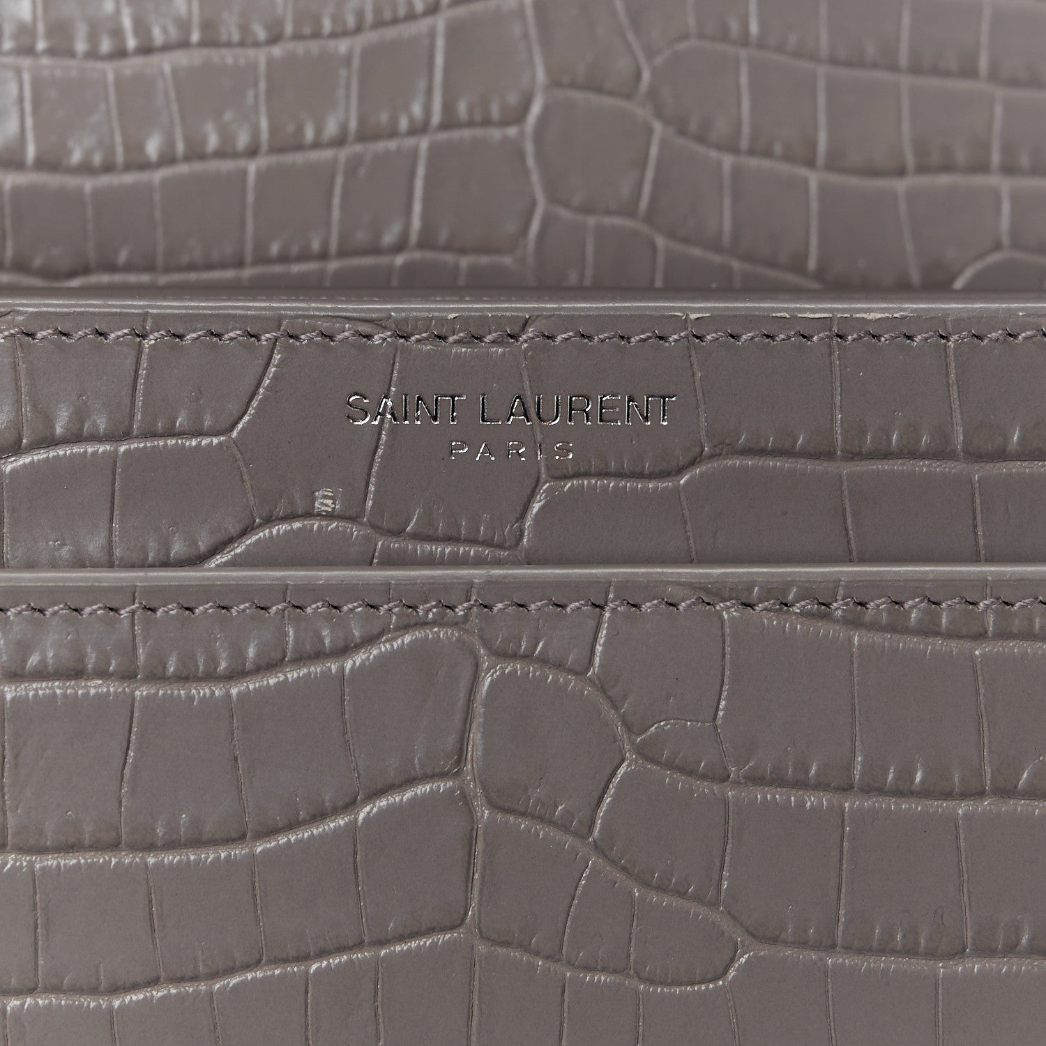 Saint Laurent Calfskin Crocodile Embossed Medium Monogram Sunset Fog 7 of 12