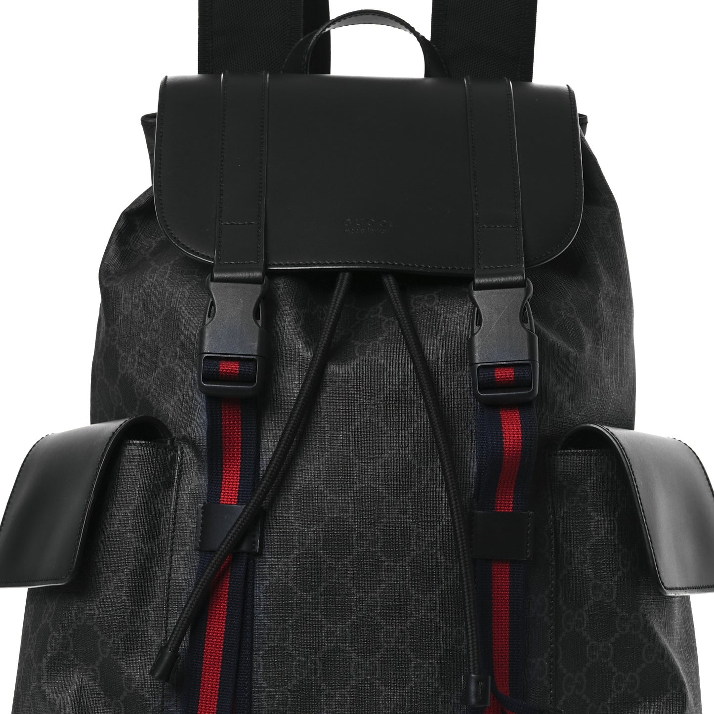Soft GG Supreme Monogram Calfskin Web Double Buckle Backpack Black