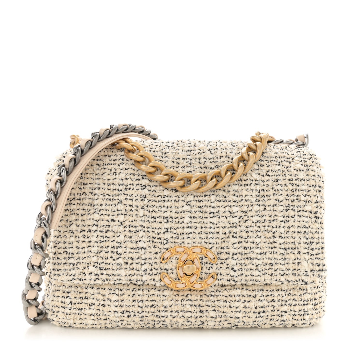 Tweed Quilted Medium Chanel 19 Flap Ecru Black