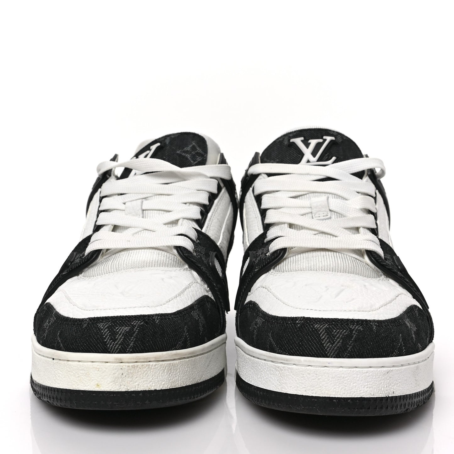 Calfskin Monogram Denim Mens LV Trainer Sneakers 9 Black